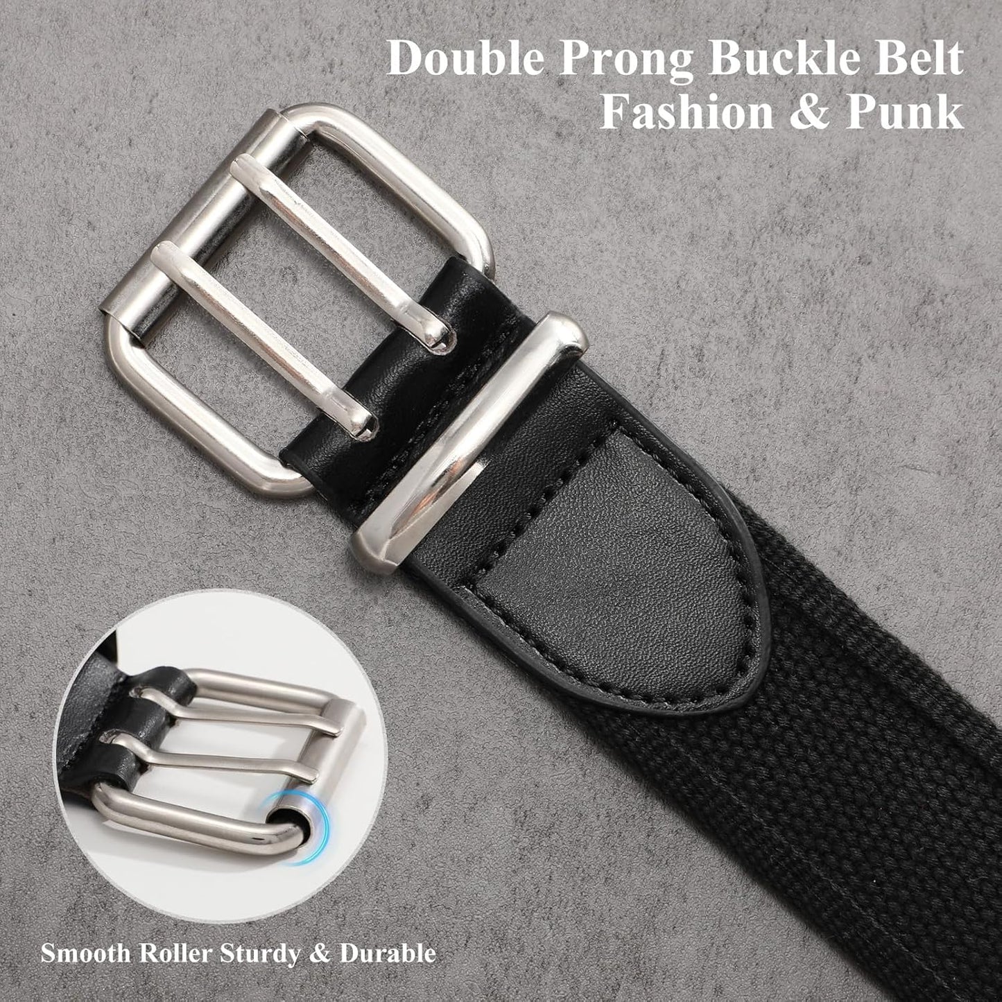 WHIPPY Canvas Double Grommet Belt Unisex Casual Double Prong Belt for Men Women for Jeans Pants