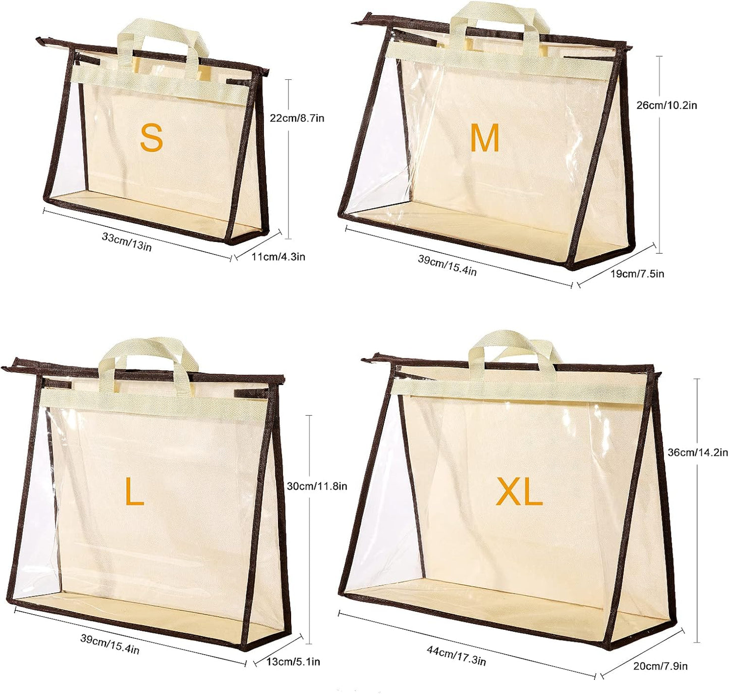 CINPIUK 8 Pack Handbag Dust Bags Clear Purse Storage Organizer for Closet, Hanging Zipper Storage Bag for Handbags