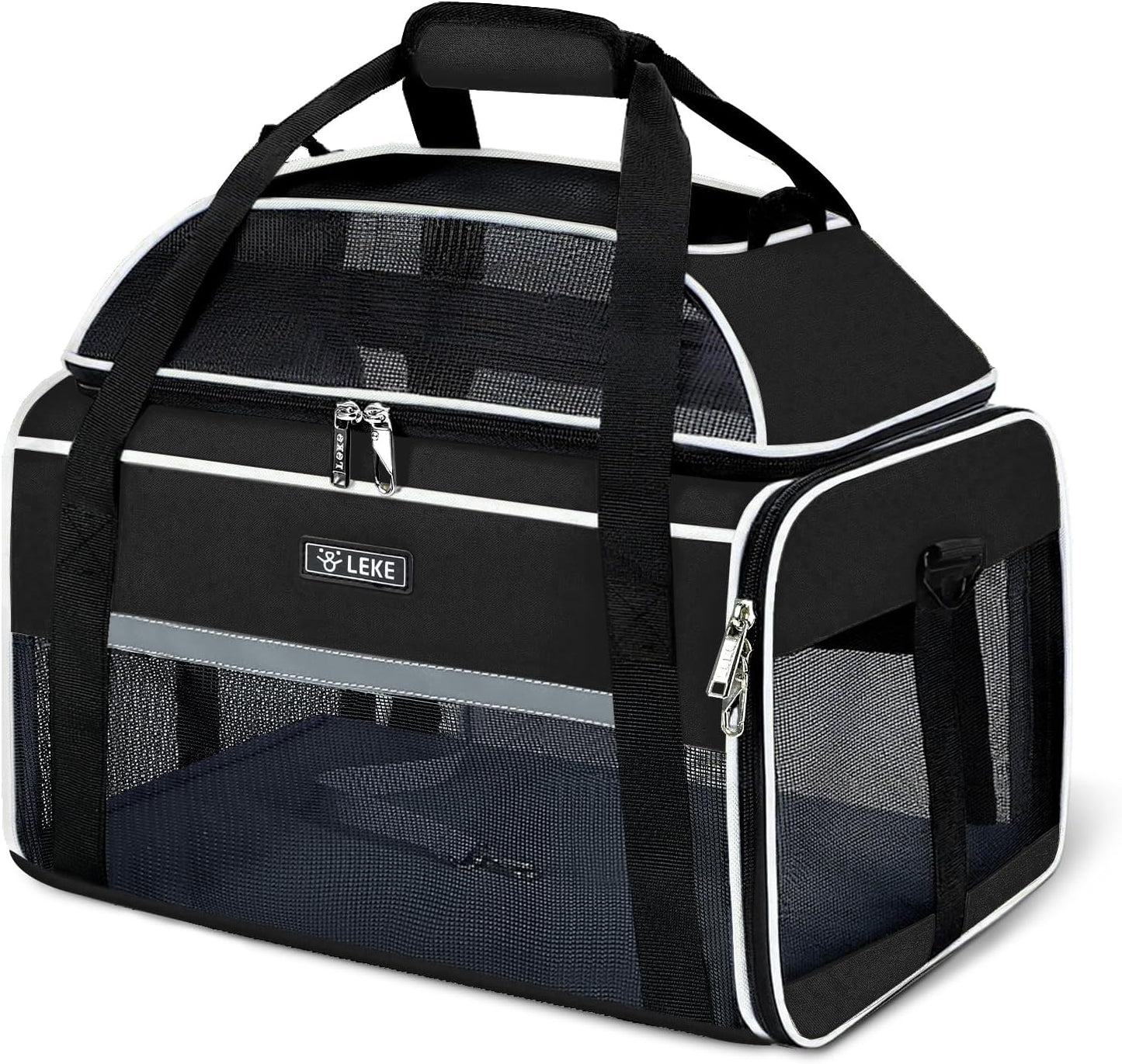 Lekereise Top-Expandable Pet Carrier 17x11x9.5 Inch Alaska Hawaiian Airline Approved Soft Sided Underseat to 12lbs Travel Carriers for Small Cats and Dogs with Locking Safety Zippers Anti-Scratch Mesh