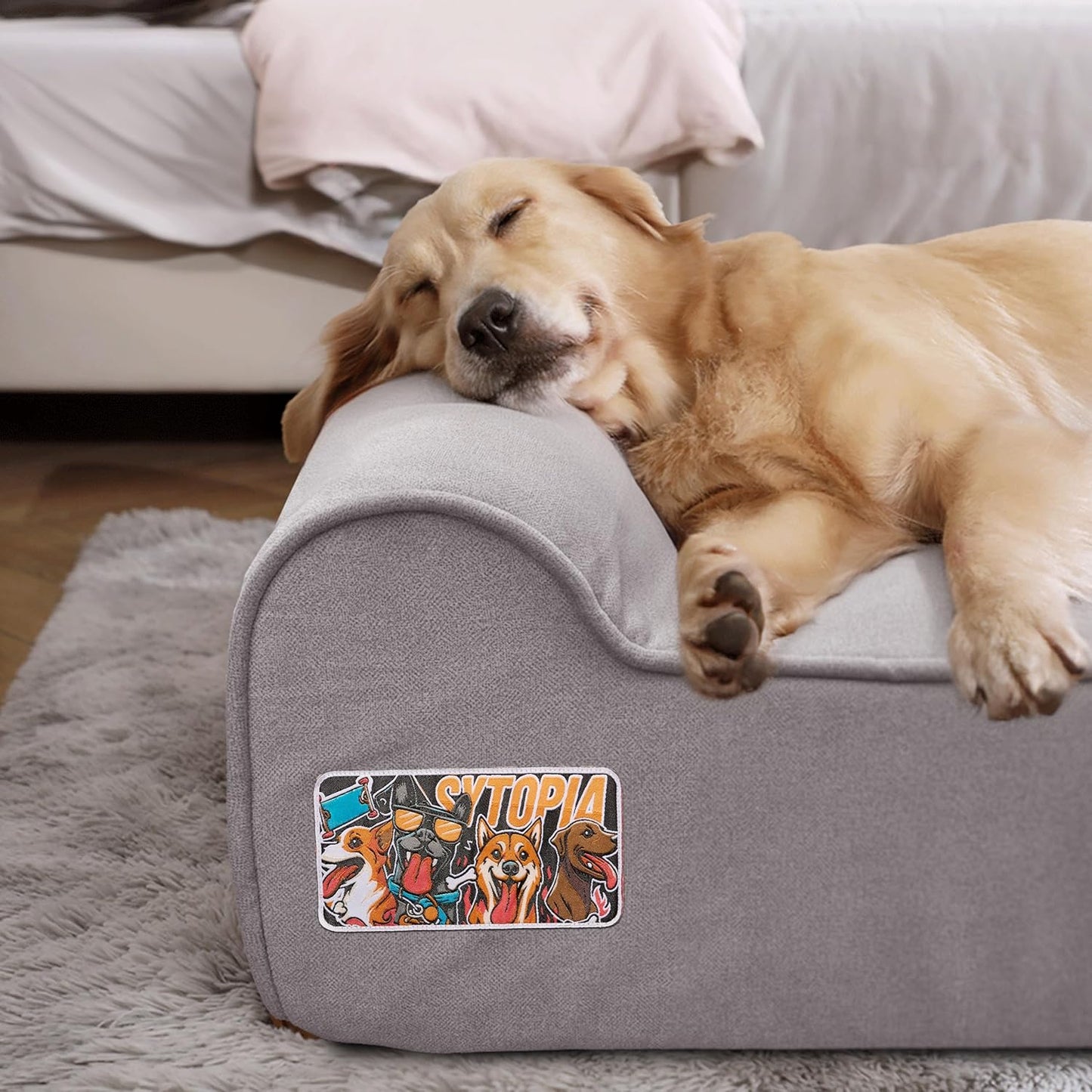 Sytopia 7" Thick Orthopedic Dog Beds for Extra Large Dogs, 35D Memory Foam Dog Beds with Durable Waterproof Liner & Removable Washable Cover & Smart Design, Supports up to 150 lbs, Grey