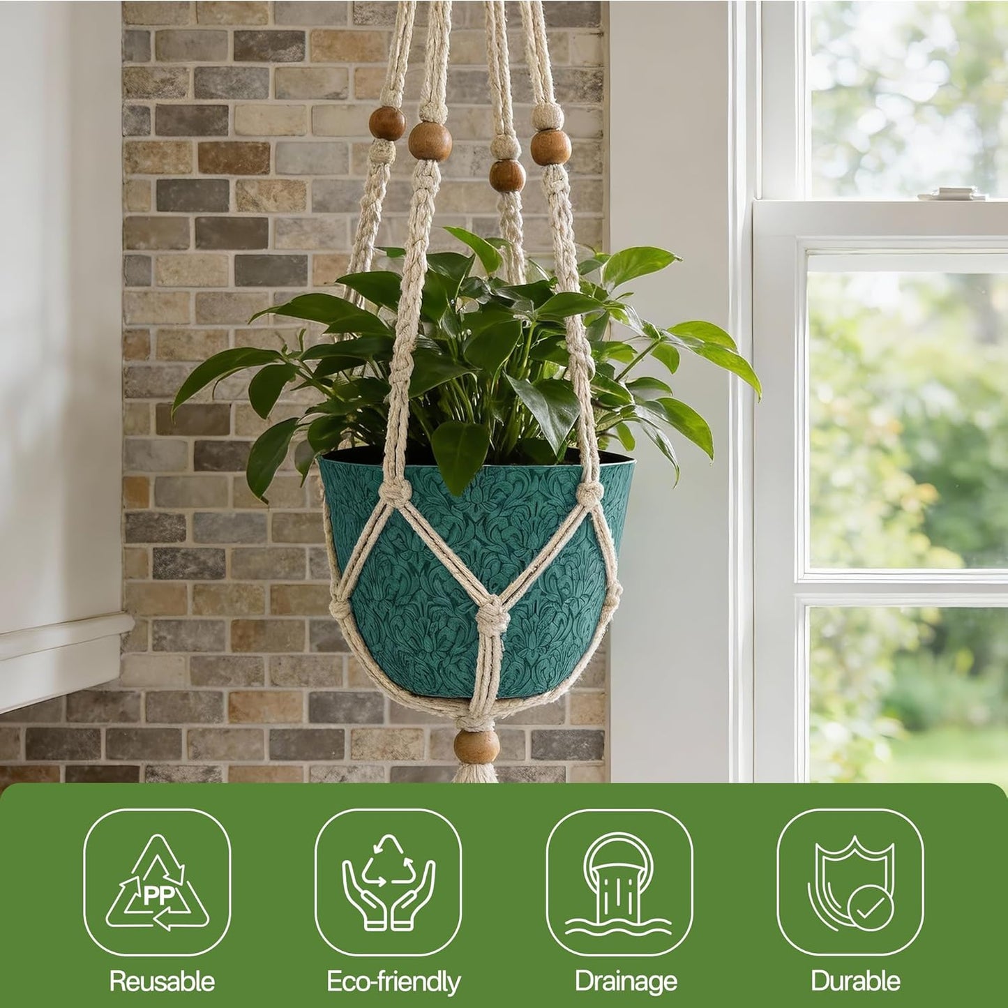 Worth Garden Plastic Round 8" Plant Pots for Indoor Plants - Set of 6 Multicolor Small Flower Pots W/Drainage Hole and Rubber Plug - Home Christmas Decorative planters Retro Floral Pattern