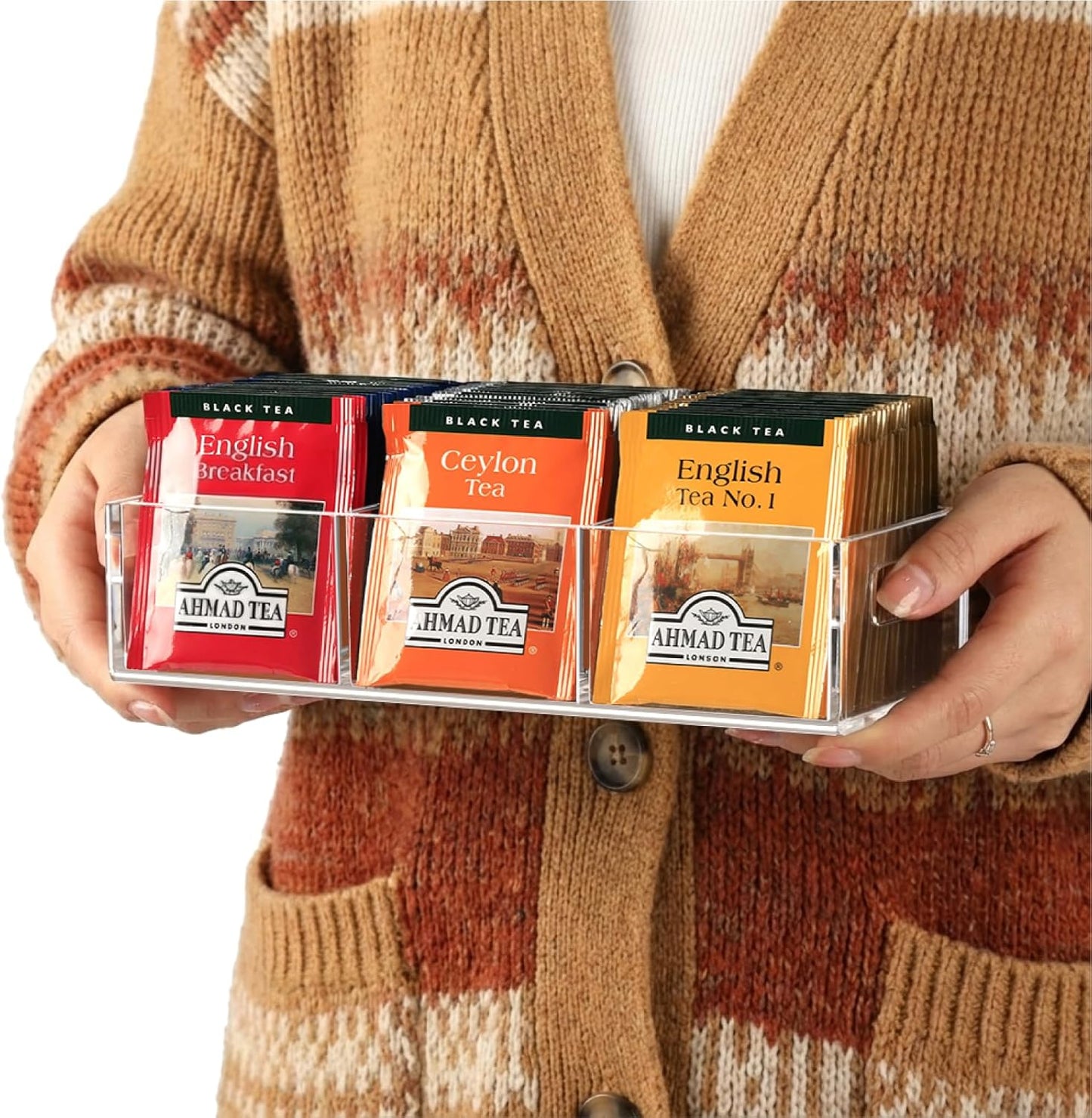 Tea Bag Organizer, Small Clear Tea Bag Holder for Drawer Kitchen Cabinets Pantry Countertops Organizers Storage, BPA-Free Acrylic Coffee Pods, Sugar Packets,Plastic Teabag Bins Home Organizer