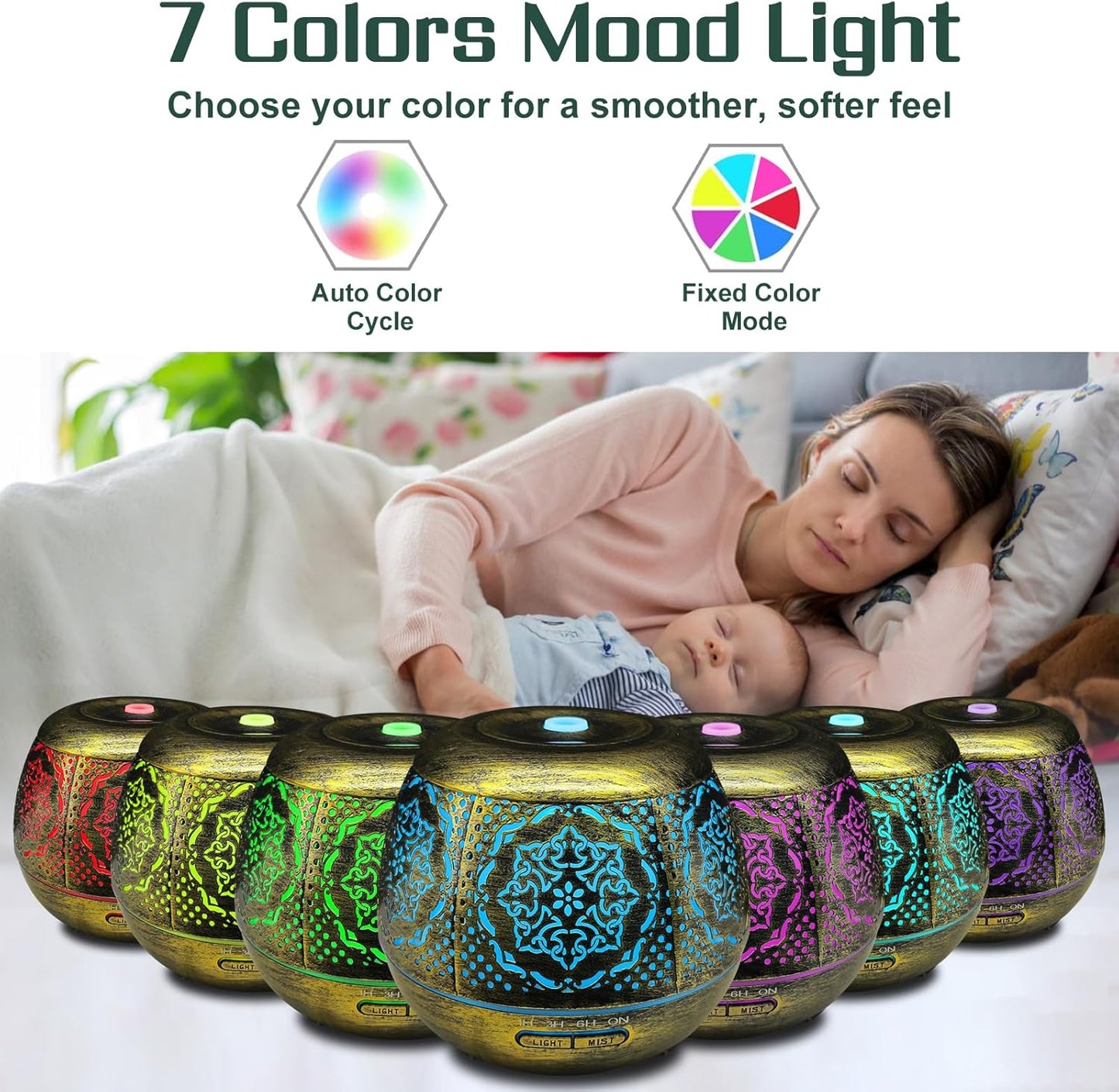 Essential Oil Diffuser for Home 500ML, Aromatherapy Diffusers for Essential Oils Large Room with Cool Mist Humidifiers for Bedroom 7 Colors Changed & 3 Mist Mode Automatic Shut-Off