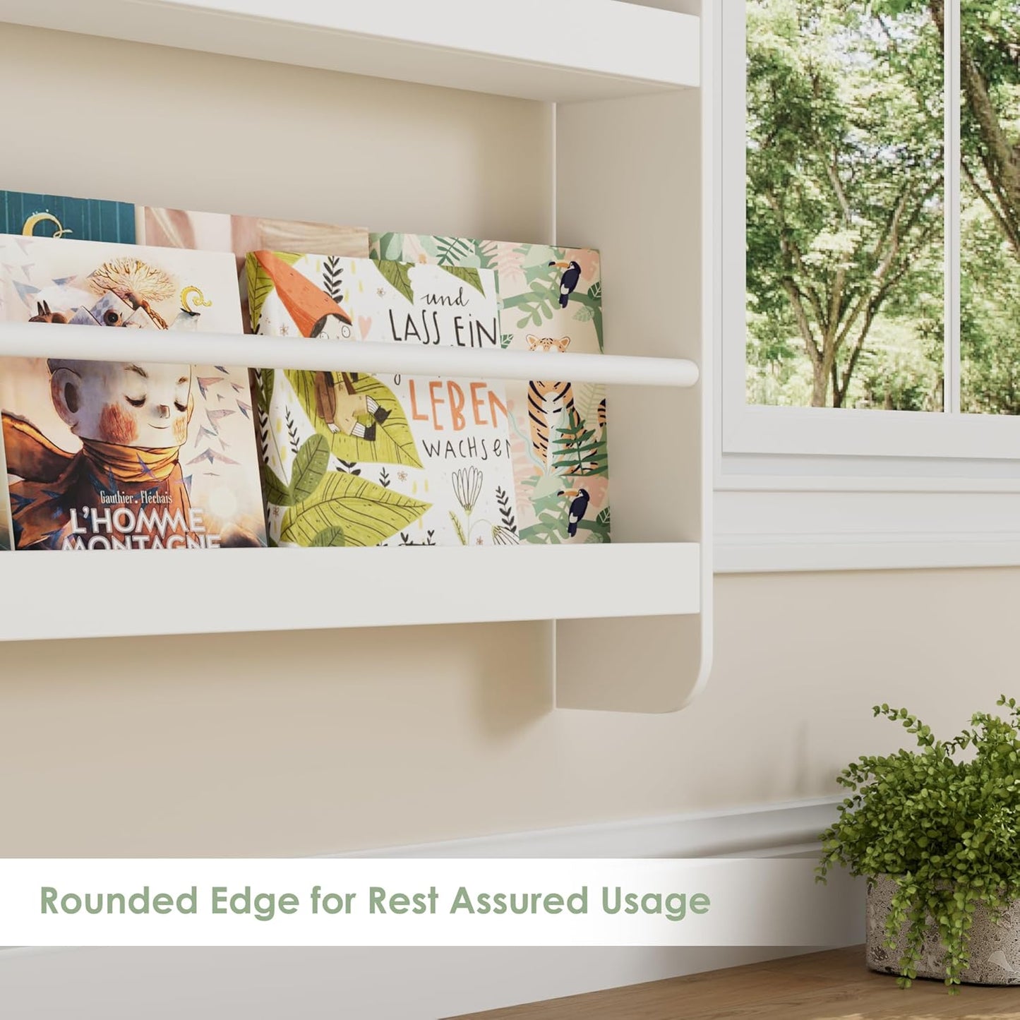 FOTOSOK Kids Bookshelf, Wall Mount 4-Tier Book Shelf Organizer for Toys and Books, Toy Storage Bookshelf in Bedroom, Living Room and Nursery, White
