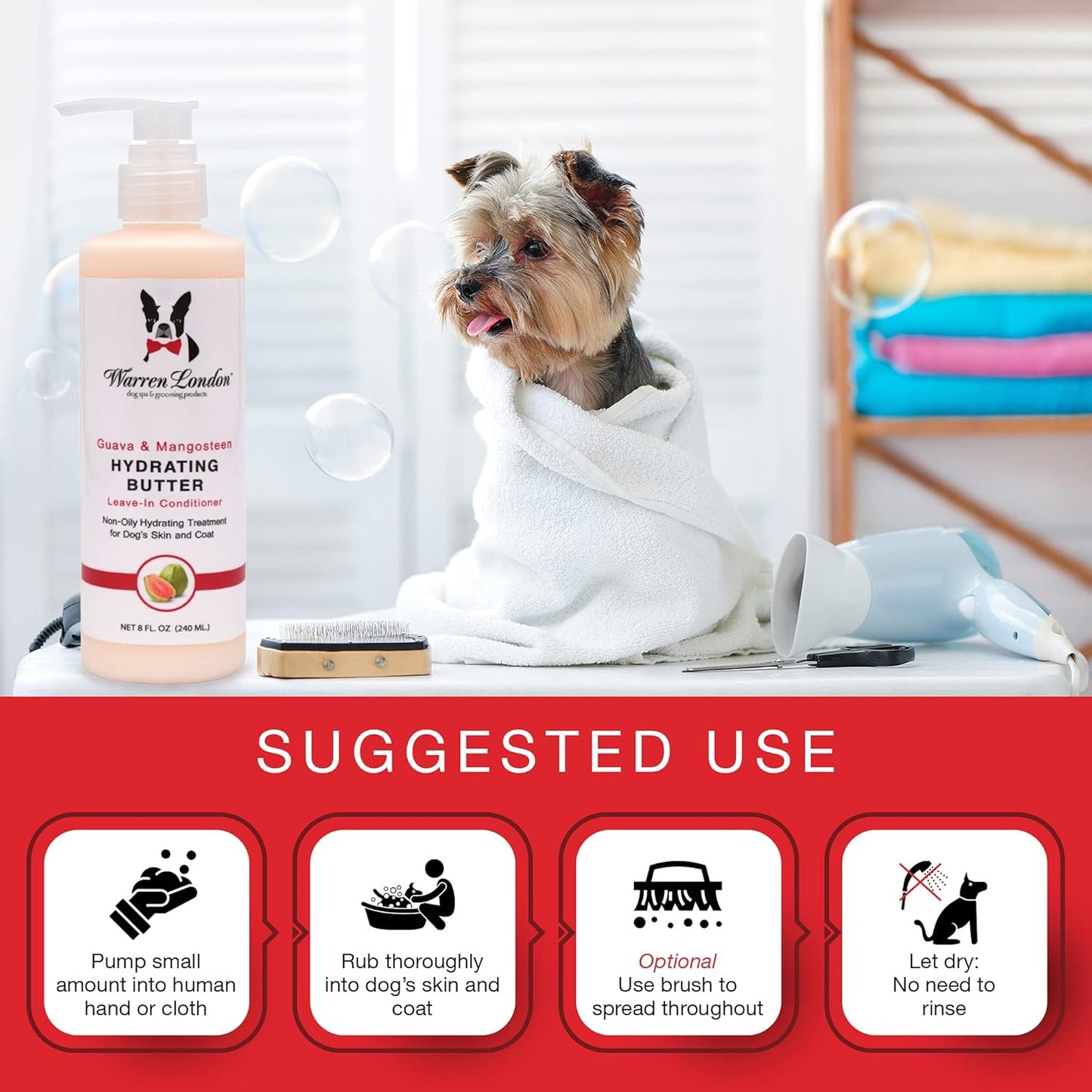 Warren London 8oz Butter Combo - Premium Dog Shampoo & Conditioner - Exfoliating Wash with Fragrant Leave in Conditioner - Detangler and Coat Moisturizer - Milk & Honey w/Guava & Mango