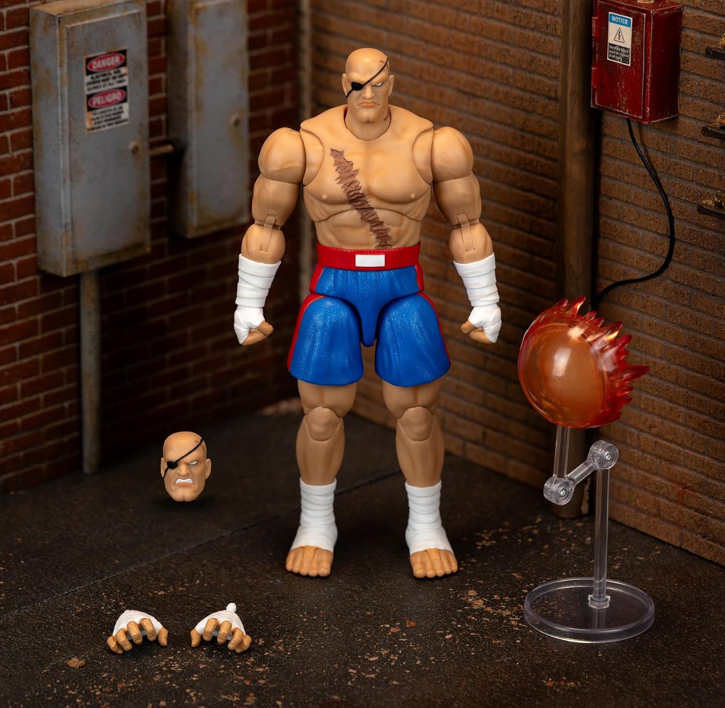 Jada Street Fighter II Sagat Deluxe 1:12 Scale Action Figure - Highly Articulated, Tiger Shot Accessory & Stand, 7.6" Tall