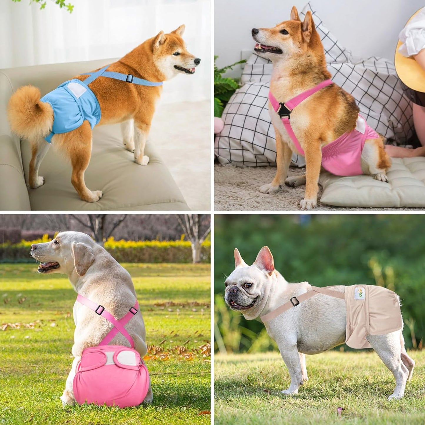 Idepet Female Dog Diapers with Suspender Detachable, 3 Pack Washable Reusable Girl Doggie Diapers for Small Medium Female Dog in Heat Period Cycle Urinary Incontinence Training XS