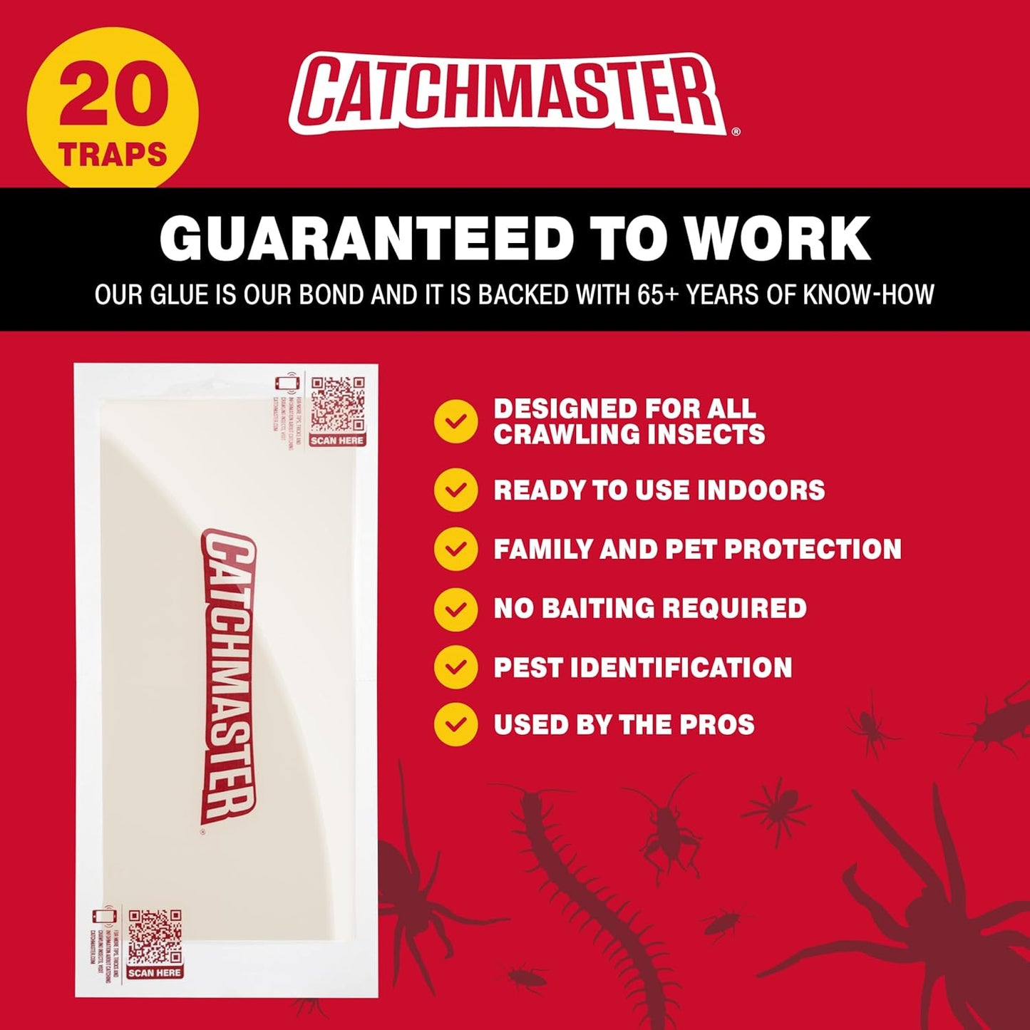 Catchmaster XL Extra-Strength Centipede & Spider Glue Traps 20-PK, Adhesive Bug Catcher, Spider, Cricket, Ant & Roach Traps for Home, Bulk Insect Glue Boards for House & Garage, Pest Control for Home