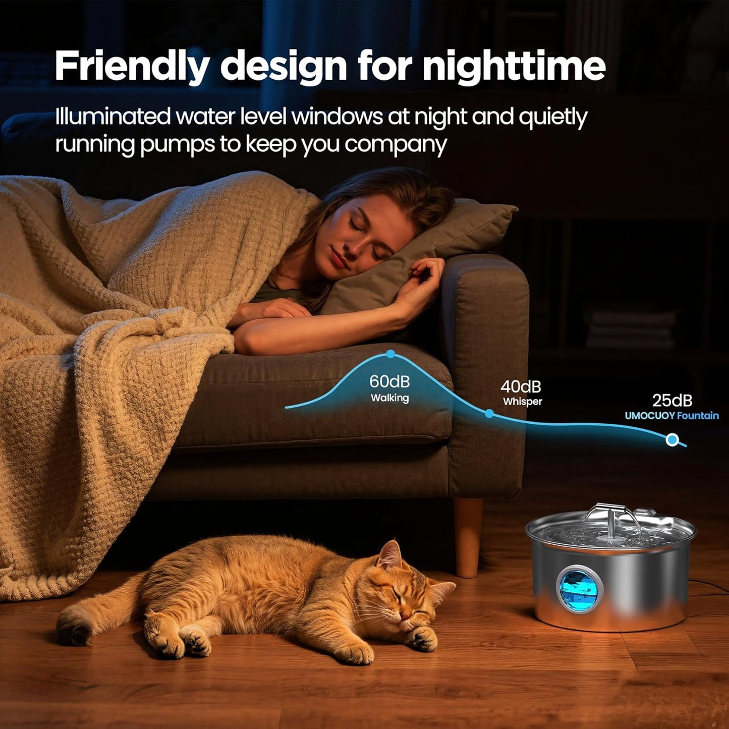 Cat Water Fountain Stainless Steel: 2.6L Cat Fountain for Drinking - Pet Water Fountain for Cats Indoor - Automatic Pet Water Dispenser Bowl - Best Auto Feeding Supplies Gift for Small Dog Large Kitty