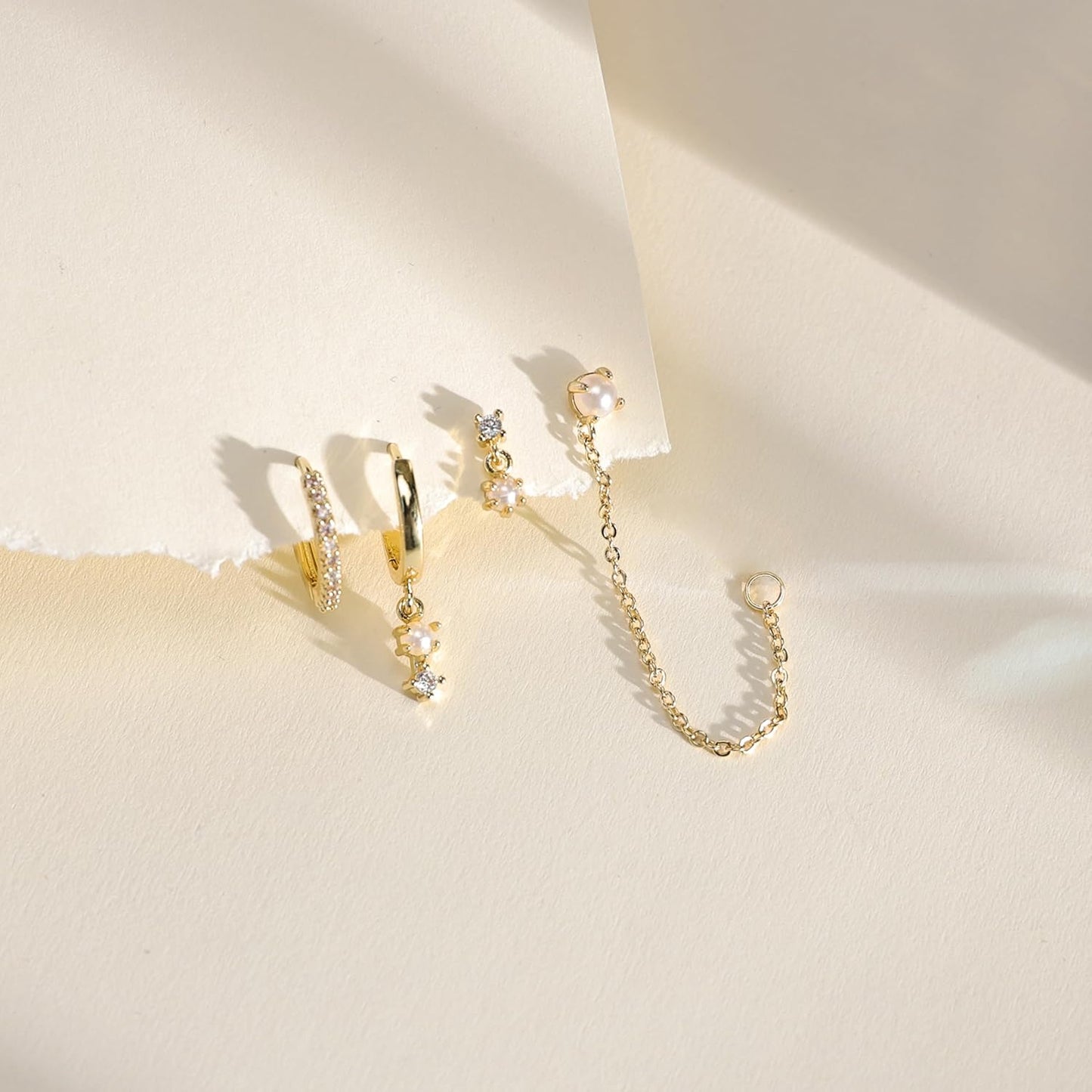 Gold Plated Earrings for Women, 14k Gold Plated Earring Stack Hypoallergenic Pearl Drop Earring Dainty Earrings for Women Trendy Cute Small Huggie Hoop Earring Fashion Womens Jewelry