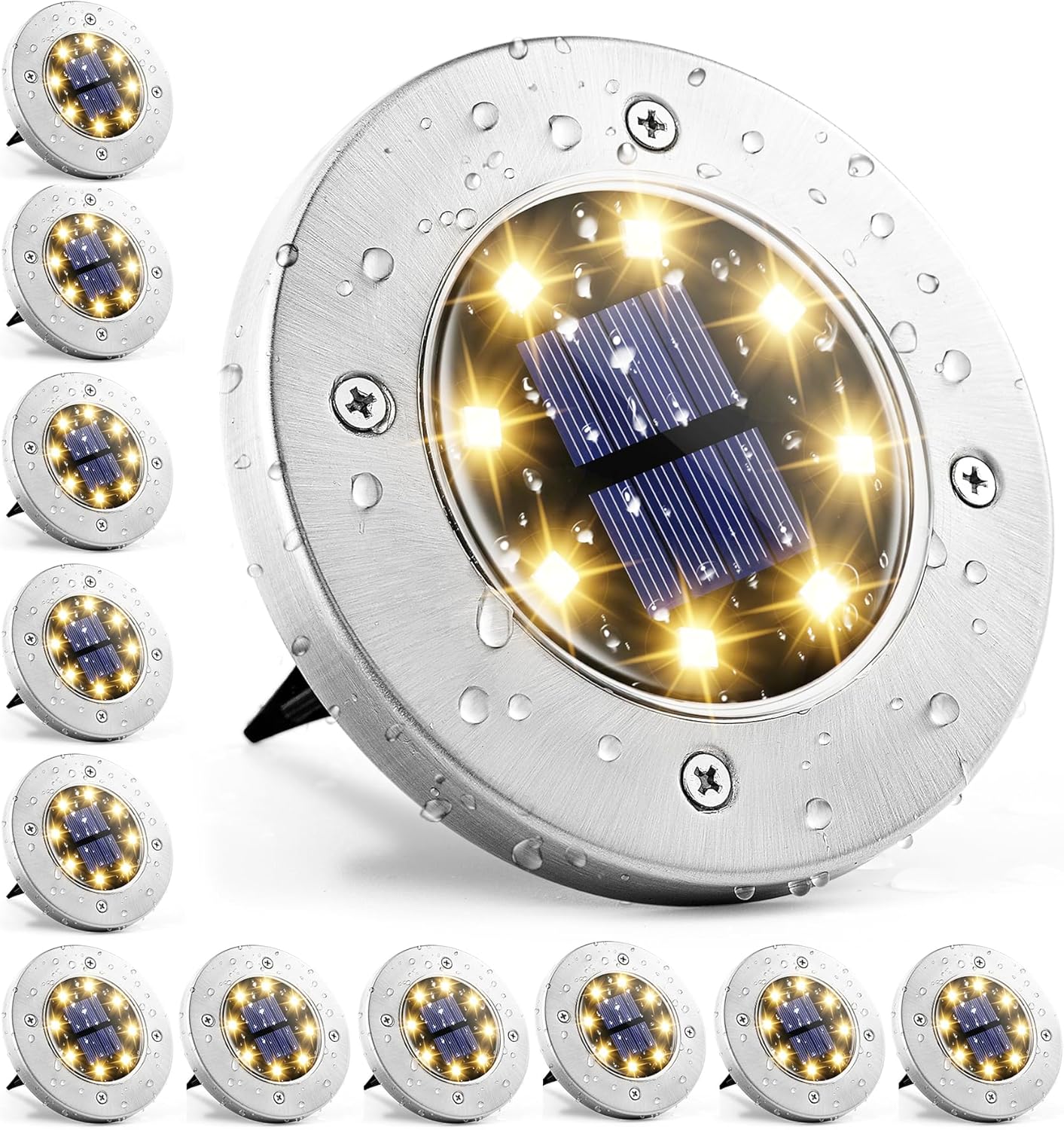 GIGALUMI Solar Ground Lights - No-Drill Fence Lighting Solution, Waterproof Perimeter Lights Compatible with Wood, Metal & Concrete Fences (12 Pack Warm White)