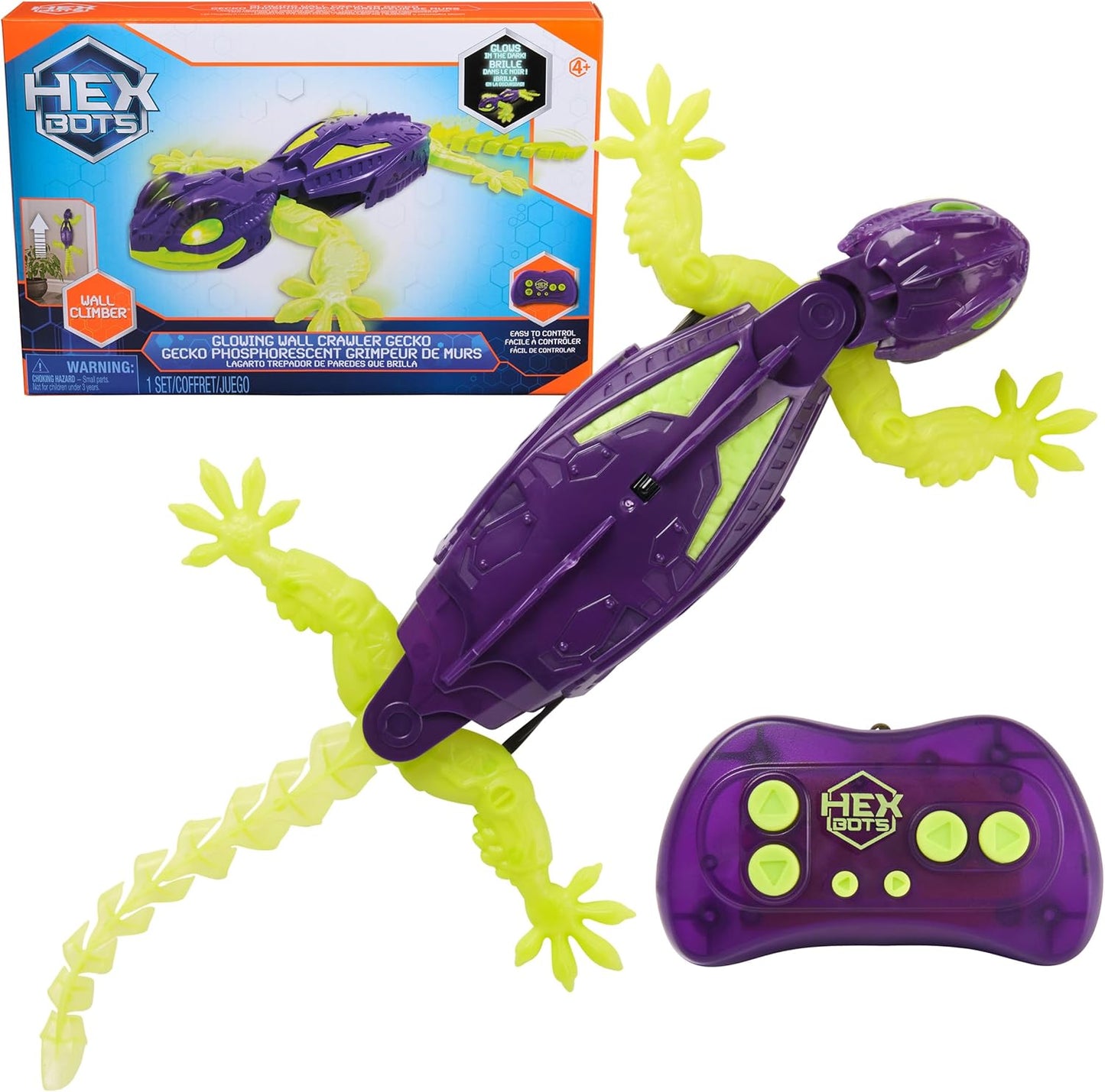 HEX Bots Glow-in-The-Dark Gecko with Official Wall Climber Technology, Rechargeable Remote Control Robot Kids Toys, Prank Toys for Boys & Girls Ages 4 & Up