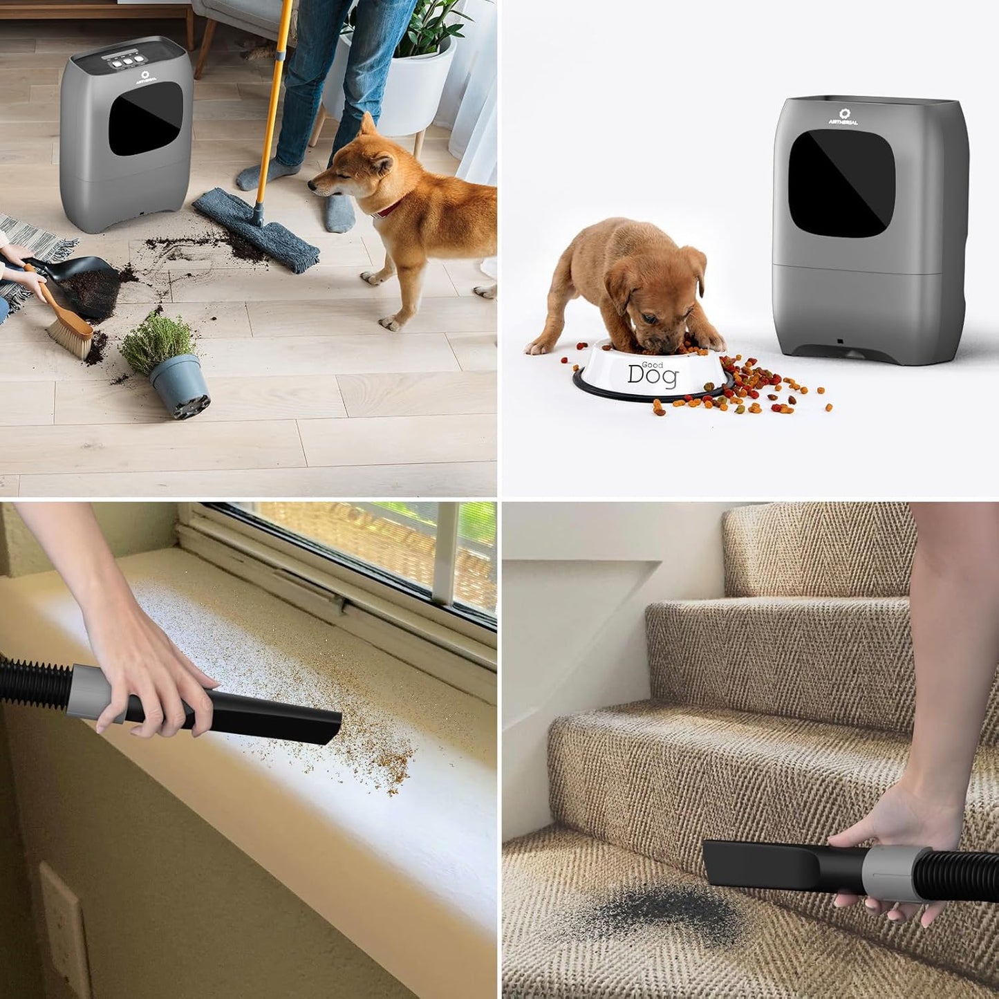 AIRTHEREAL T1 Touchless Vacuum Automatic Dustpan with 2 Operation Modes - Ultra Fast & Powerful Corded Canister Vacuum for Sweeping Salon, Pet Hair, Food, Dirt, Kitchen, 20Kpa 1500 Watt Max Suction