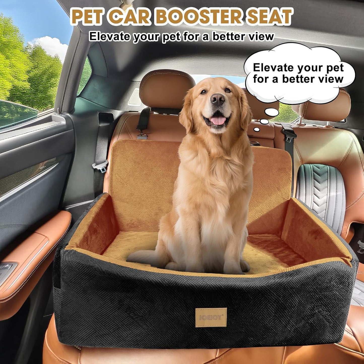 Dog Car Seat for Large Medium Sized Dogs Under 55 lbs, Dog Booster Seat for 2 Small Dogs with Detachable Washable Cover and Cushion, Memory Foam Pet Car Seat with 2 Safety Belts and Storage Pockets