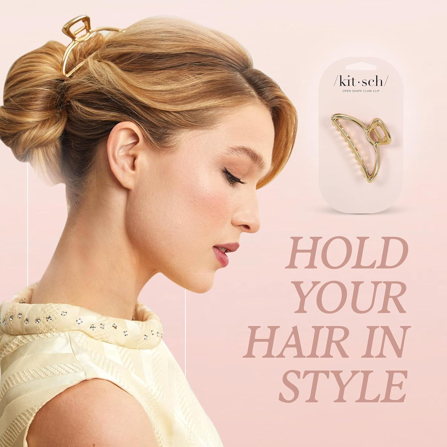 Kitsch Metal Hair Clips for Women - Durable & Elegant Metal Claw Clips, Perfect for Everyday Use & Special Occasions | Ideal Gifts for Women - Gold, 1 Pc