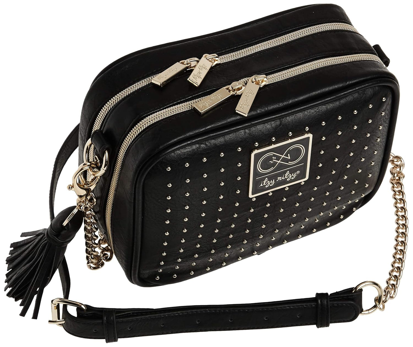 Chelsea + Cole for Itzy Ritzy Crossbody Diaper Bag - Includes 6 Pockets, Changing Pad & Tassel – Black with Sweetheart Print