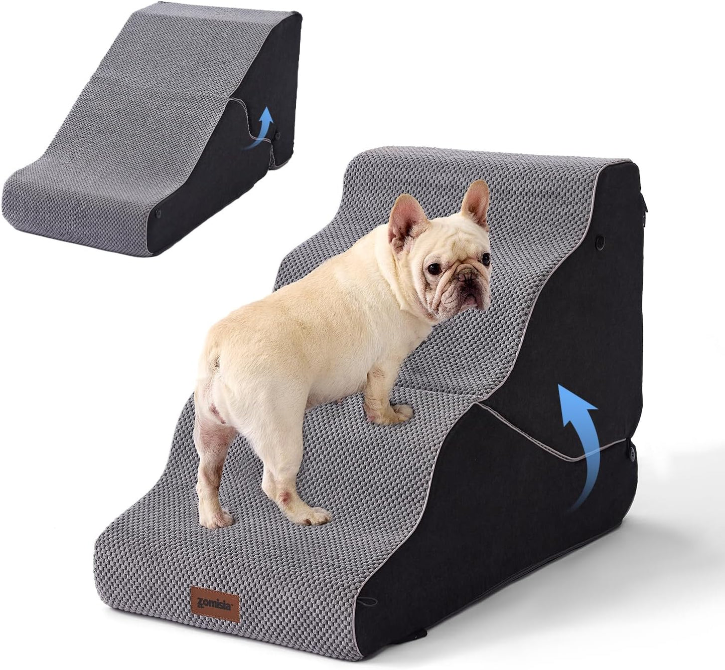 Dog Ramp for Bed - 21" H 2-in-1 Transformable 4 Steps Dog Stairs and Ramp, Pet Steps for Couch with Non-Slip Waterproof Cover, Black