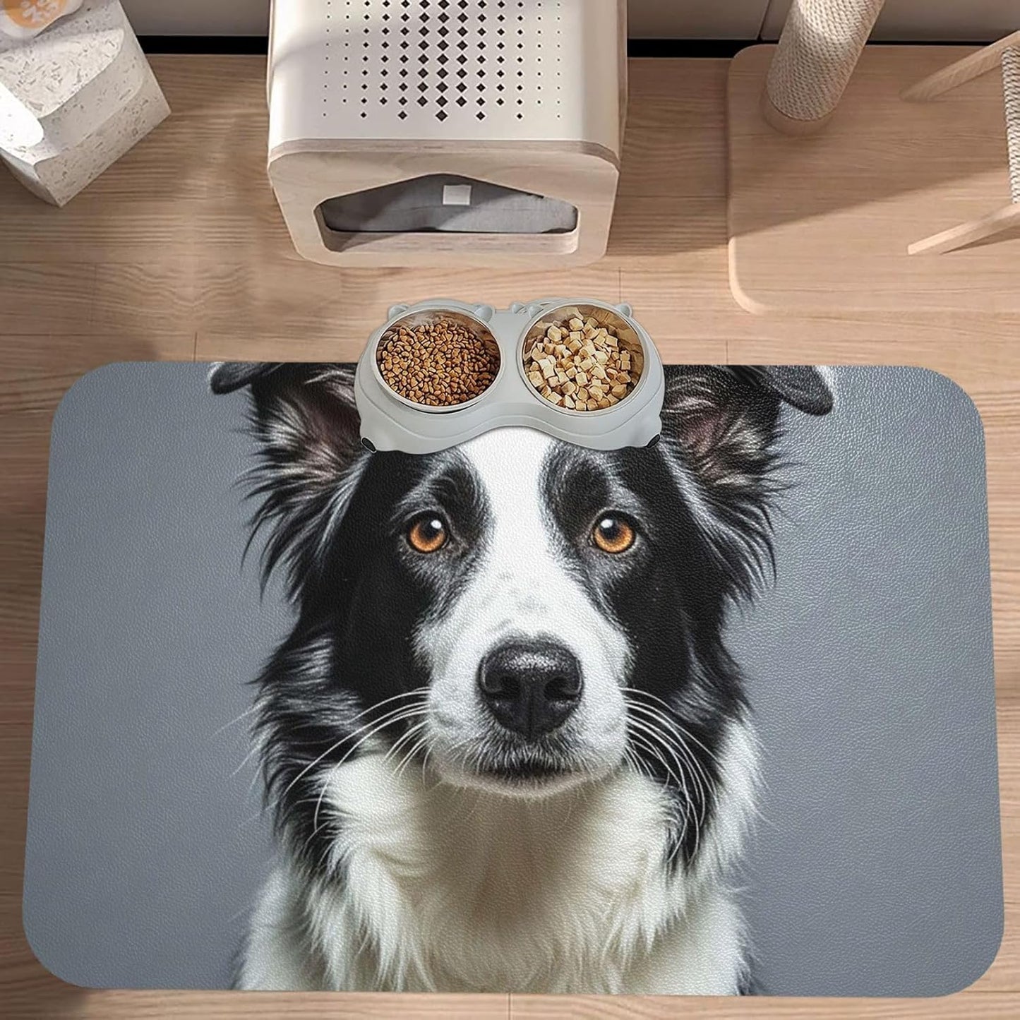 Pet Feeding Mat Leather Dog Food Mat Waterproof Pet Tablecloth Border Collie Pet Placemat for Dogs Absorbent Dog Bowl Mat Anti-Slip Dogs Mats for Food and Water