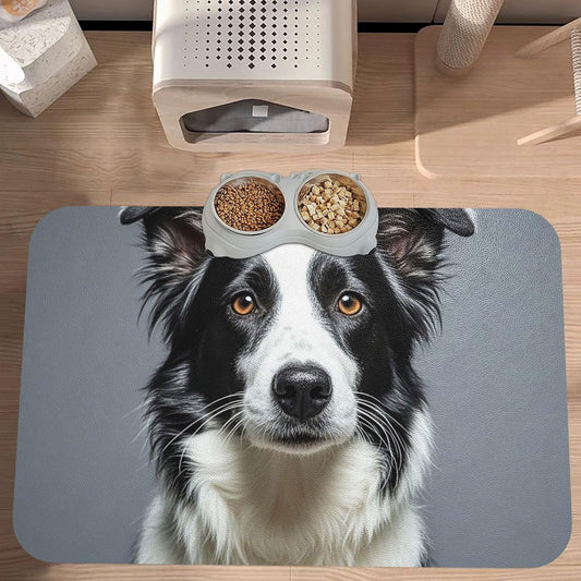 Pet Feeding Mat Leather Dog Food Mat Waterproof Pet Tablecloth Border Collie Pet Placemat for Dogs Absorbent Dog Bowl Mat Anti-Slip Dogs Mats for Food and Water