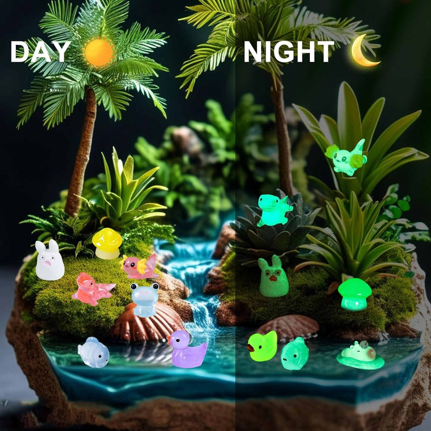 180 Pcs Luminous Mini Resin Animals Animals Glow in The Dark Tiny Resin Animals Figurines Mini Ducks Frog Axolotls to Hide Plastic Animal for DIY Garden Landscape Cake Potted Plants Decor Supplies