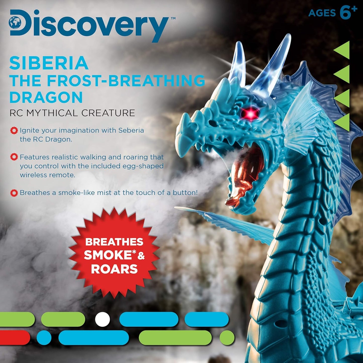 Discovery Frost-Breathing RC Dragon with Smoke Breath, Walking, Wing Flapping, Realistic Roaring Sounds| Light-Up Large Dinosaur Toy| Remote Control Robot Dino Mythical Creature|Kids Boys Gift| Age 6+