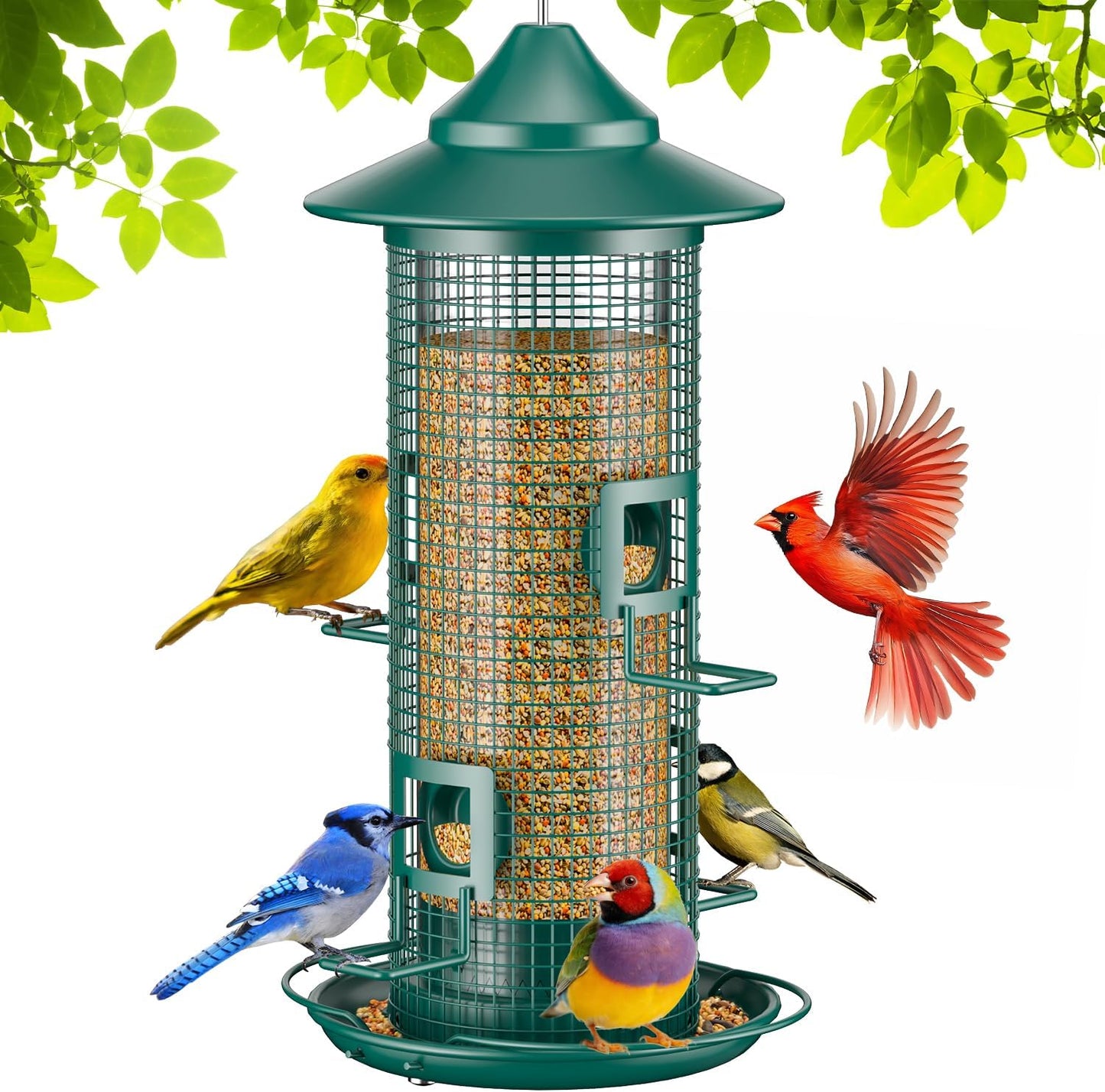 Metal Mesh Tube Bird Feeder for Outdoors Hanging - Squirrel Chew Proof Bird Feeders for Outside, Rust-Proof, 2LB Large Capacity, Easy to Refill, for Finch Cardinal, Gifts for Bird Lovers