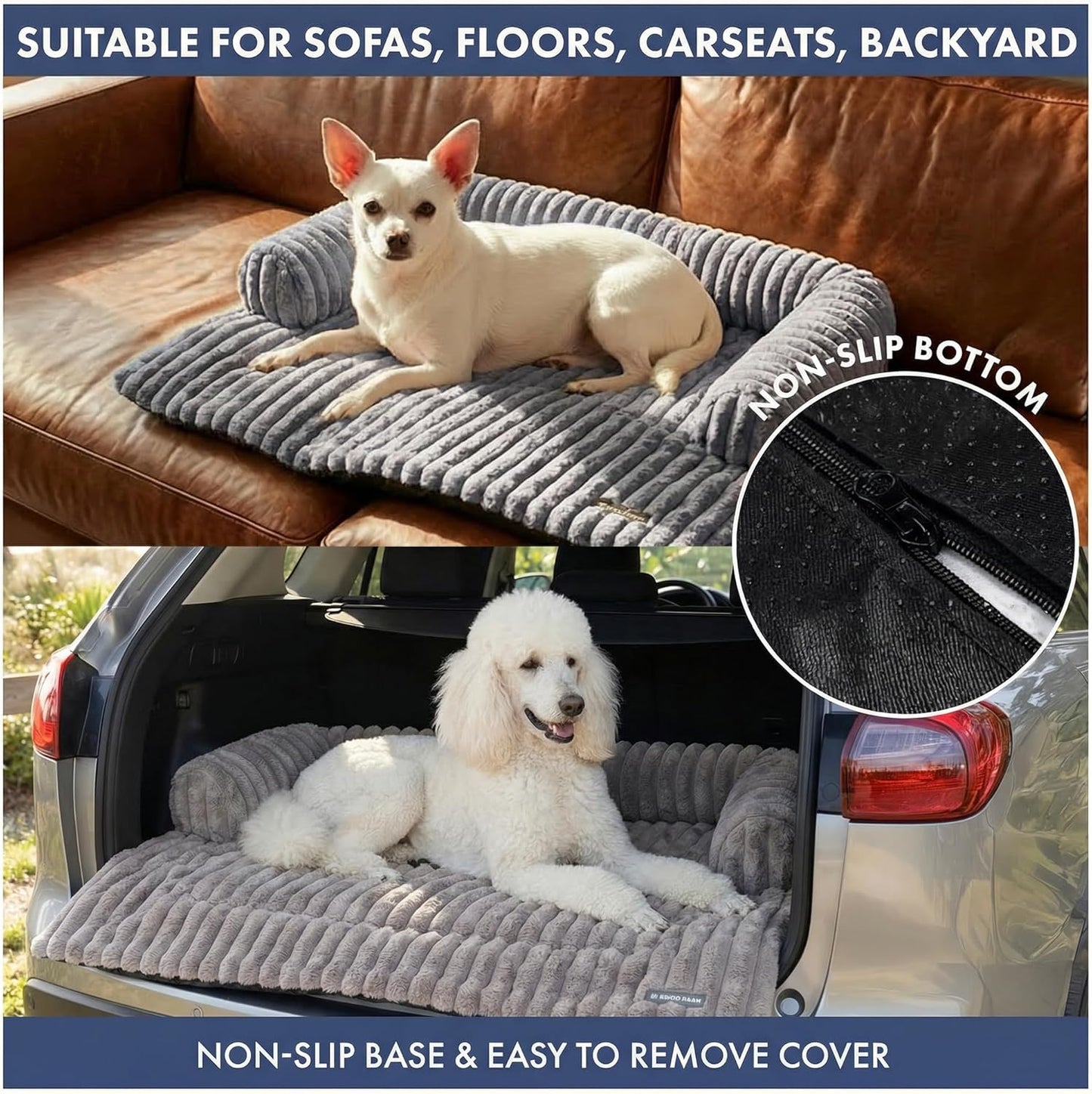 Spark Paws Luxury Dog Couch Cover Bed, Calming Pet Furniture Protector for Large & Small Dogs, Washable Bolster Dog Bed for Couch, Sofa & Bed - Grey, XL