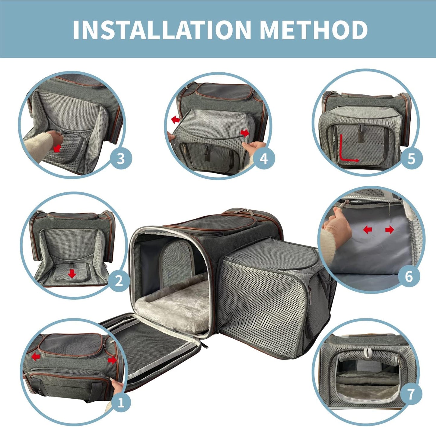Mr. Peanut's Expandable Airline Approved Soft Sided Pet Carrier, Luxury Travel Tote with Premium Auto Self Locking Zippers, 18LX10.5WX11 H (Twilight Grey)