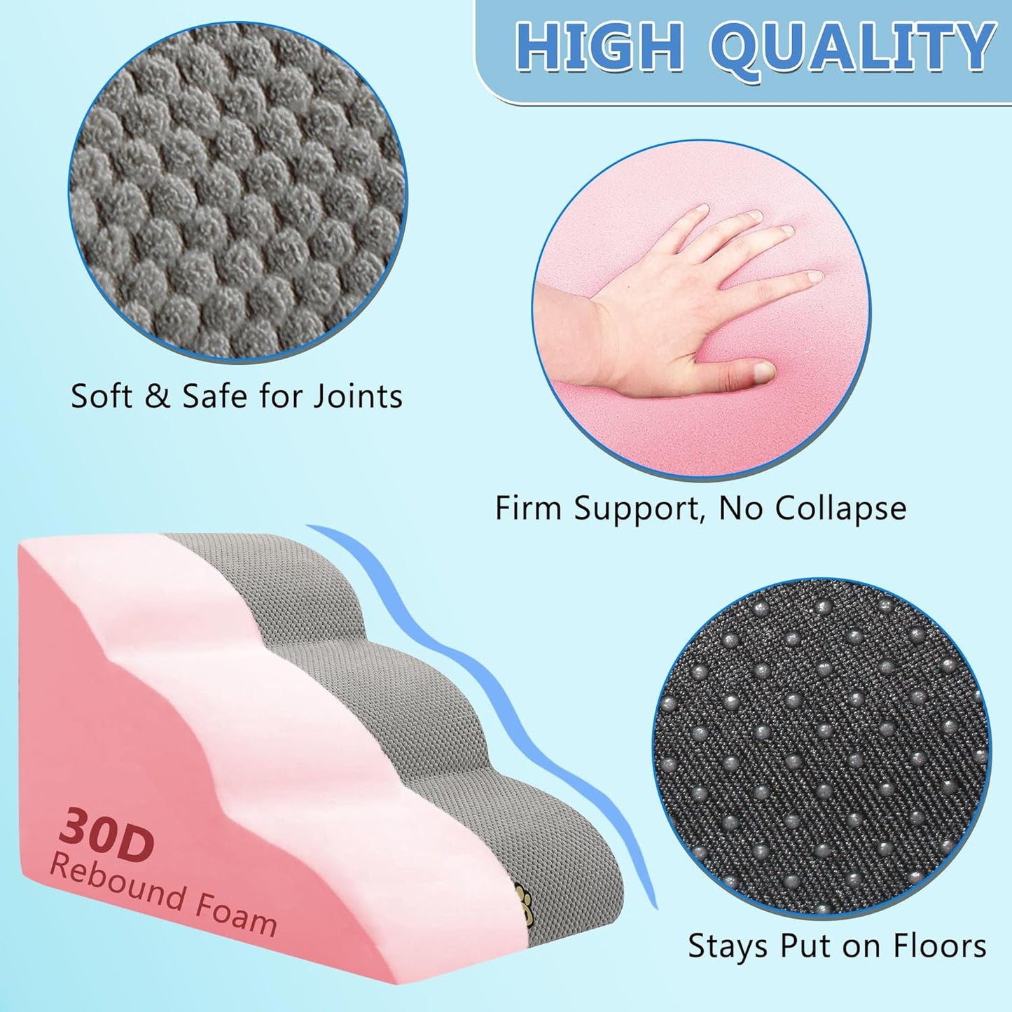 Pet Steps Dog Stairs for Sofa Couch and Bed High Density Sponge Pet Ramp with Removable Washable Cover Non-Slip Base Stable Dog Steps 15.7" H