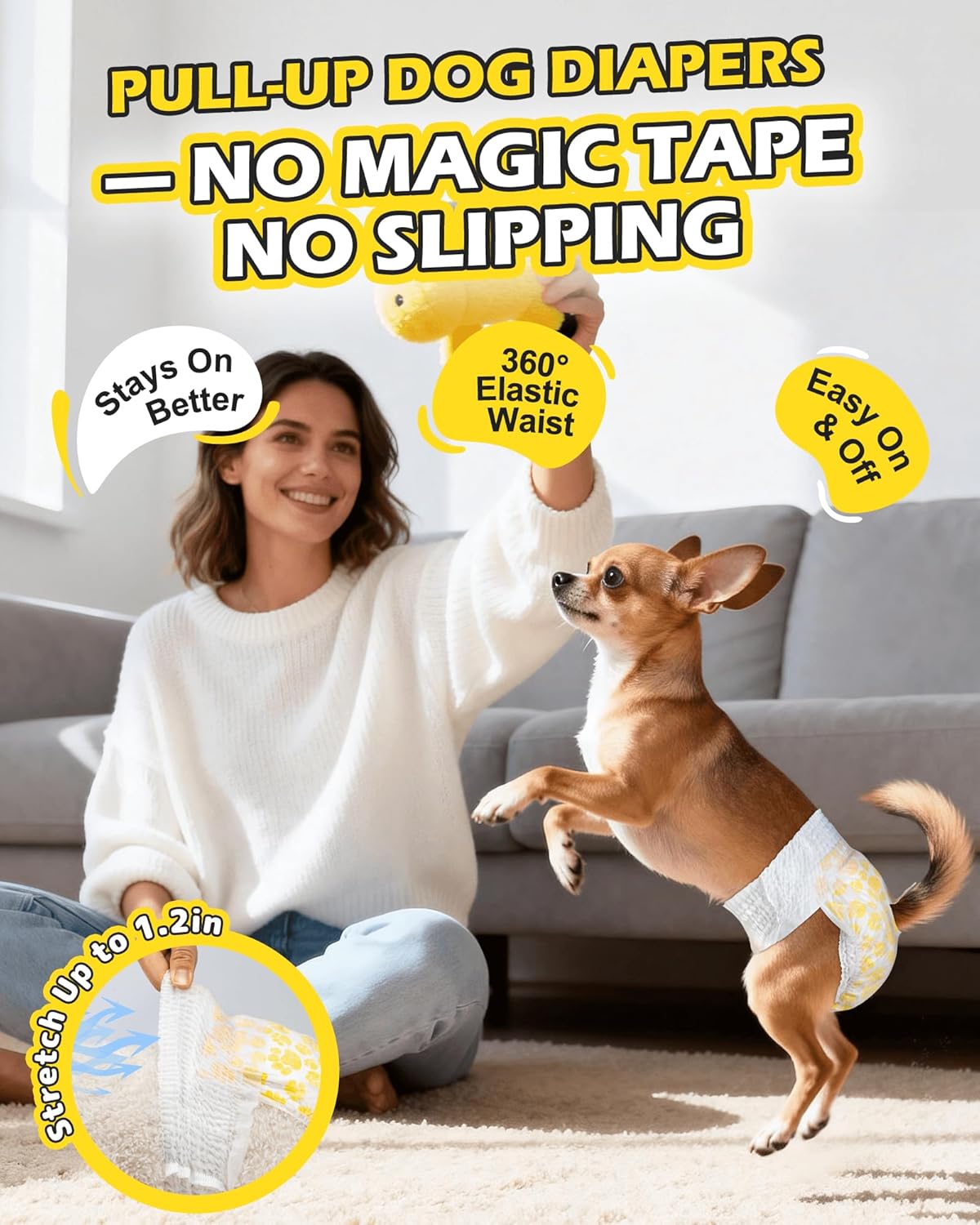 Dono Dog Diapers Female, Disposable Full Wrap with Stretchy Waist, 360° Leak-Proof, Absorbent, Heat Period Doggie Diapers for Small and Large Dogs for Heat, 14 PCS