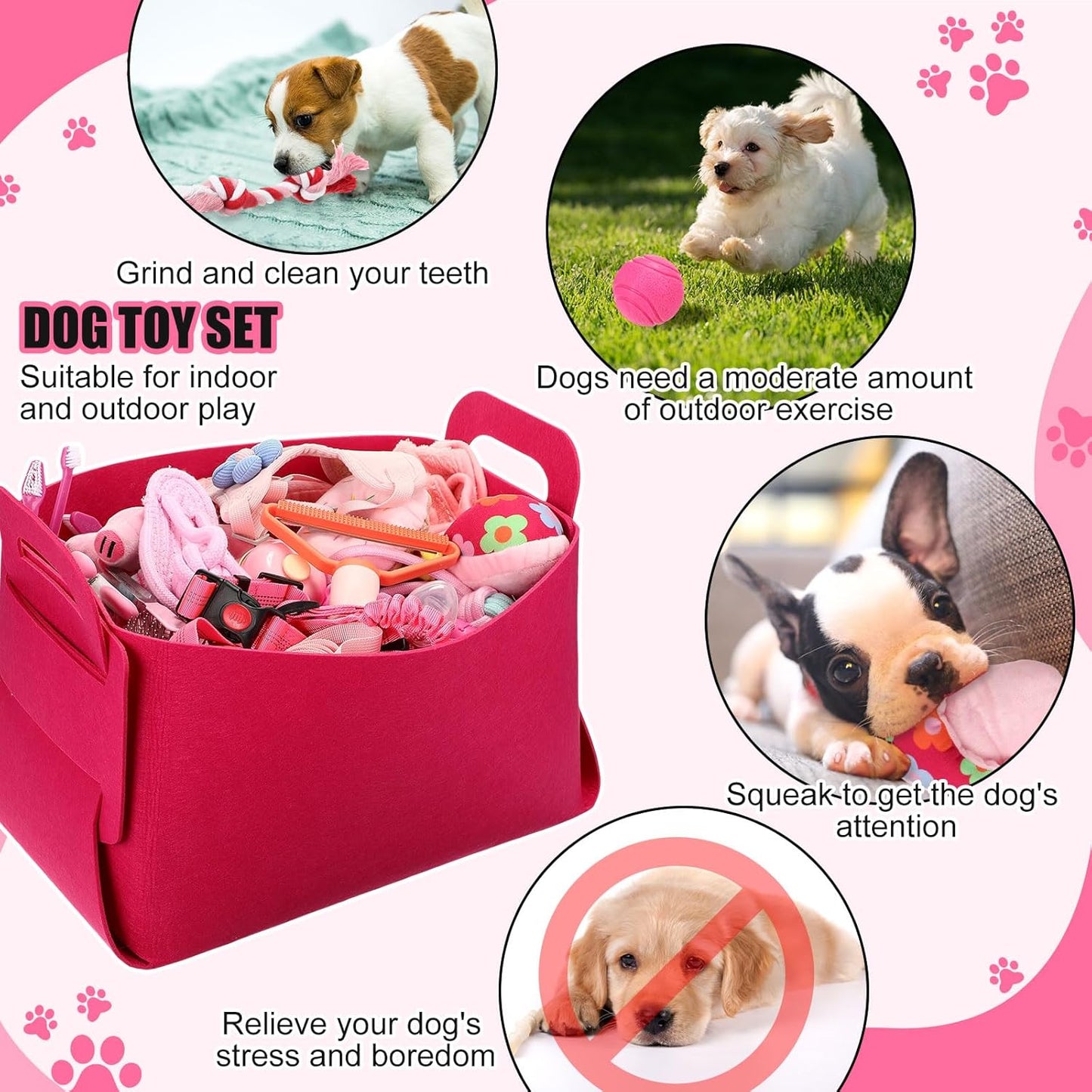 Abbylike 50 Pcs Puppy Supplies Starter Kit for Small Dogs Puppy Essentials Includes Leash, Bowls, Teeth Brushes, Water Bottle, and More Accessories for Dogs Pet Day Welcome Gift(Pink)