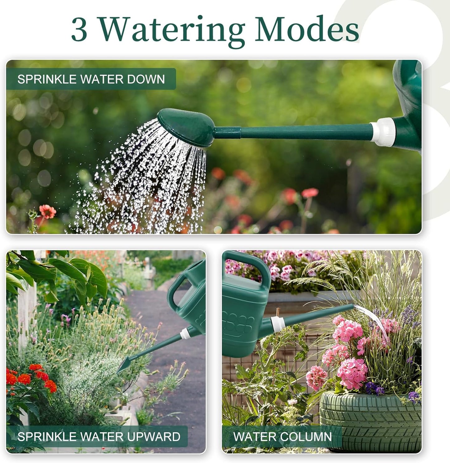 2 Gallon Watering Can, Garden Watering Can Outdoor, Plant Water Can with Removable Long Spout and Stainless Steel Sprinkler Head, Large Plastic Outdoor Watering Cans for Gardening Flower Plants
