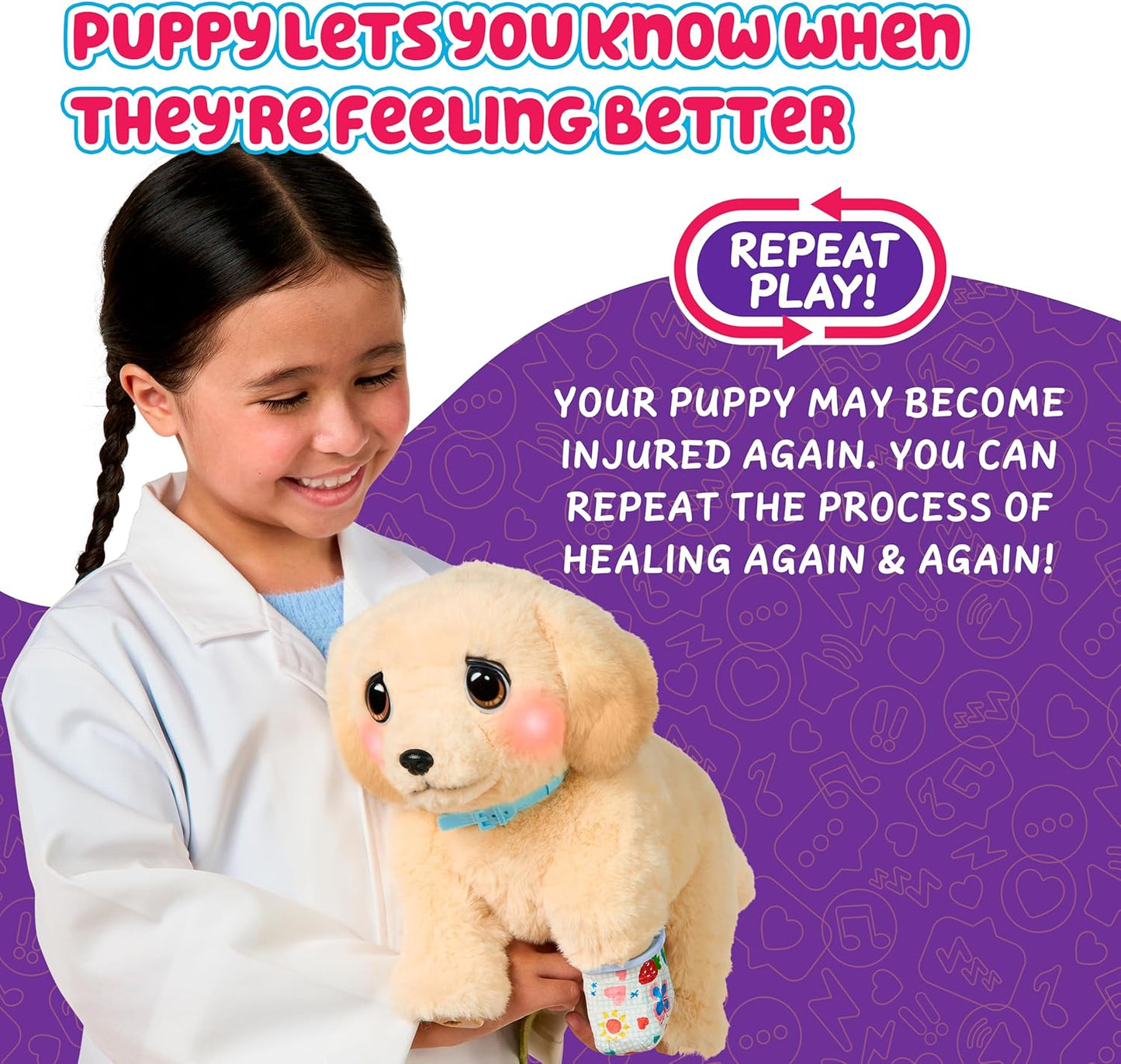 Little Live Pets Ouchies Cooper The Retriever Puppy, 50+ Sounds, Limping to Walking Puppy Toy with Vet Carrier, Interactive Toy Dog for Kids Ages 5+