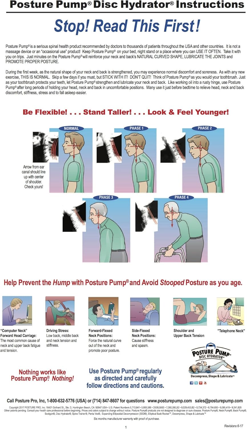 POSTURE PUMP Relief for Neck and Back Pain - Deluxe Full Spine Model 4100-S (Single Air Cell Cervical) DISC HYDRATOR