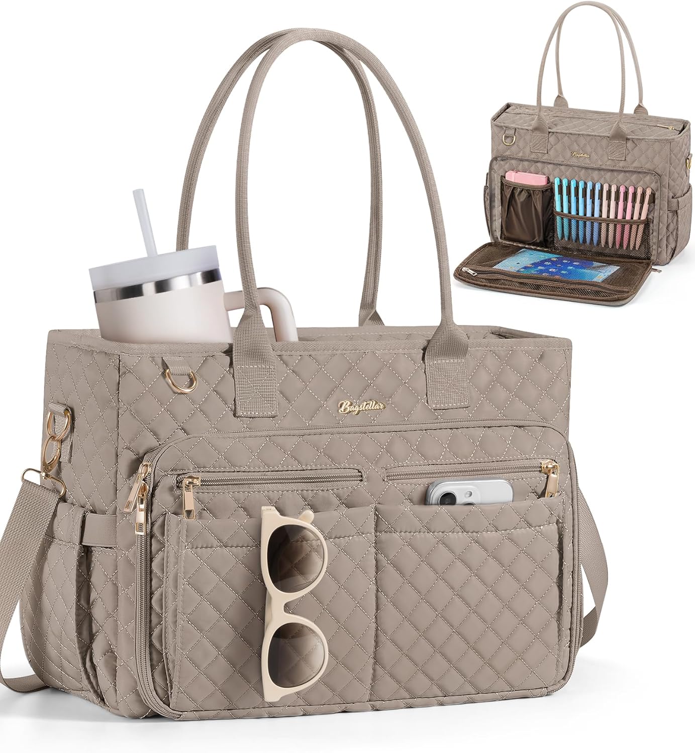 Teacher Bags for Women, 15.6 inch Laptop Work Tote Bag Quilted Nurse Bible Computer Shoulder Bag for School Travel | Dream Tote Work Bag, with 40oz Cup Holder, Insulated Pocket, Zipper & Strap, Office Briefcase, Ideal Gift for Women