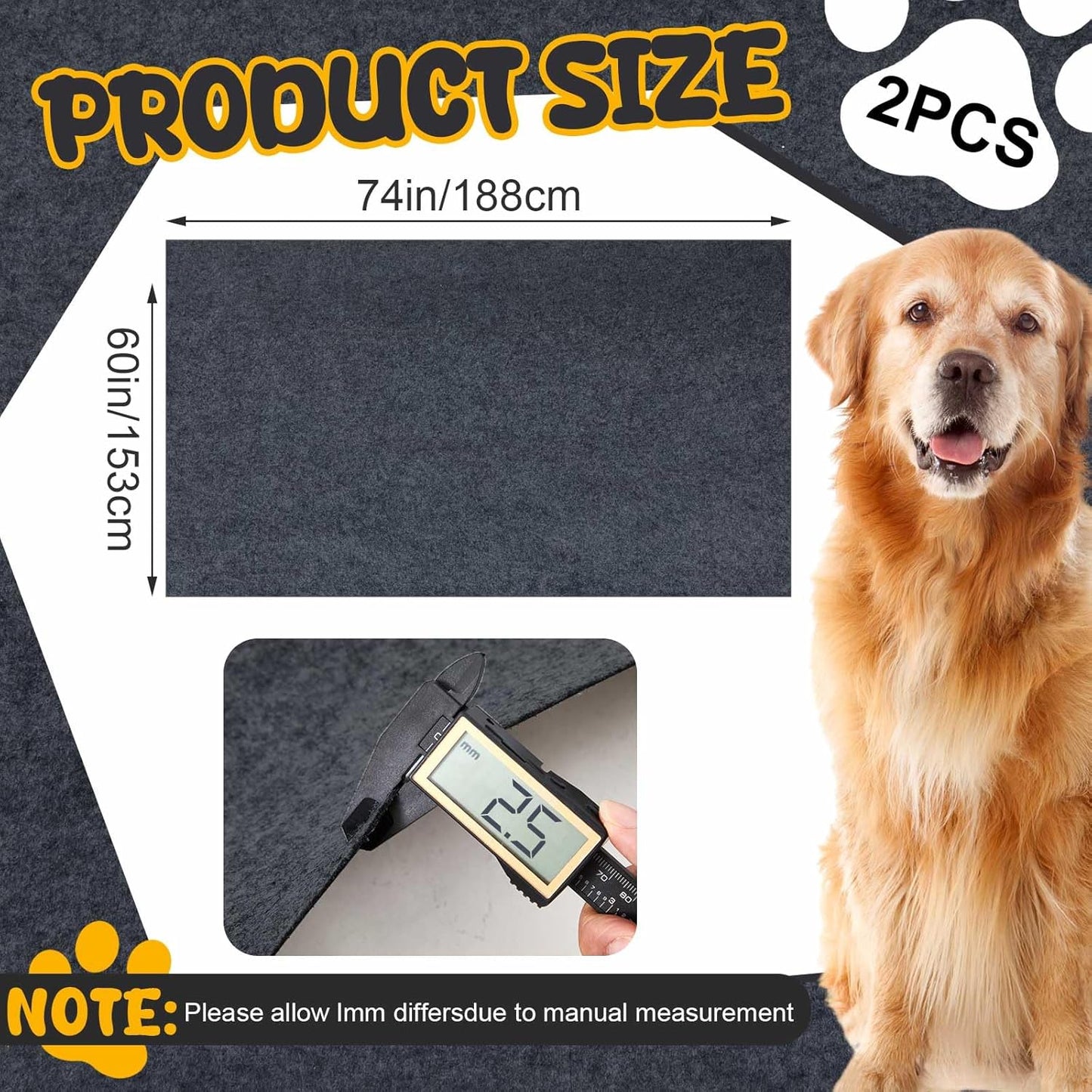 2 Pack Extra Large 60"x74" Reusable Dog Mat Jumbo Waterproof Absorbent Non-Slip Pee Pads Machine Washable Playpen Mat for Training, Whelping, Incontinence, Crate/Kennel Use (Dark Grey)
