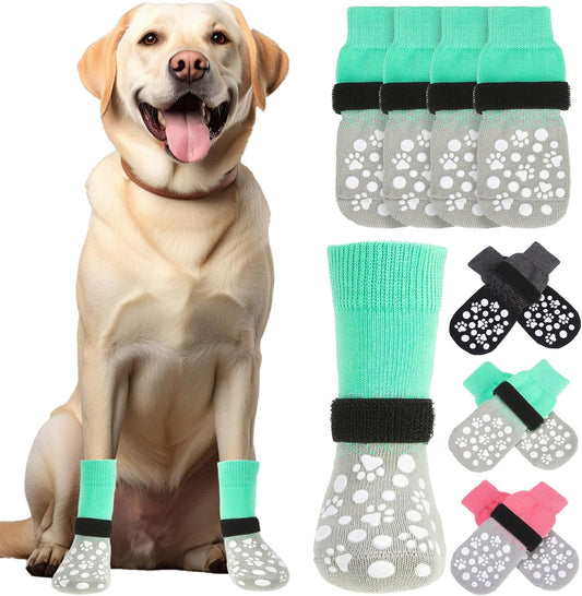 BINGPET Dog Socks to Prevent Licking Paws with Grippers for Hardwood Floors Anti Slip, Winter Warm Pet Shoes Booties, Extra-Thick Grip Dog Boots & Paw Protectors for Small Medium Large Senior Dogs, S