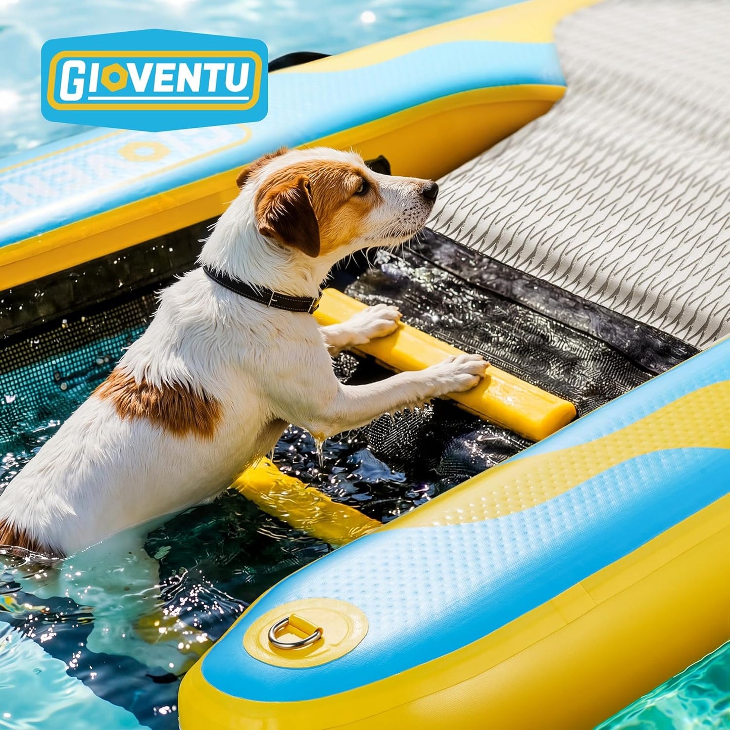 Inflatable Dog Boat Ramp, Heavy-Duty Floating Dog Water Ramp for Large Dogs, 220 LBS Capacity, Stable Drop-Stitch Platform with Submerged Steps, Non-Slip Surface, for Boats, Docks & Pools