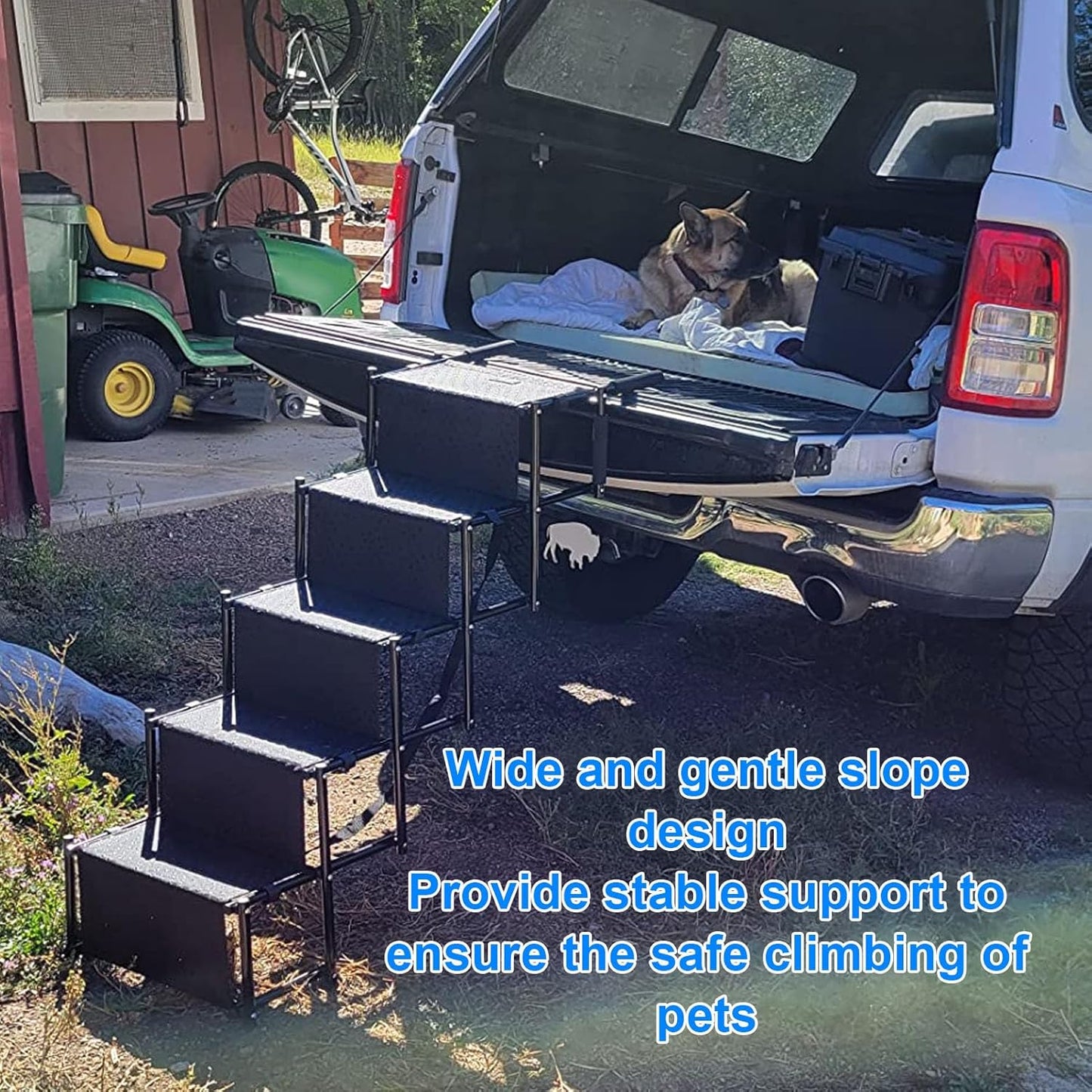 Luqeeg Foldable Dog Ramp, 5 Step Portable Dog Stairs, Non Slip Surface Wide & Gentle Slope Secure Fastening Pet Ladder Ramp with Soft Handles for SUV Truck High Bed Sofas