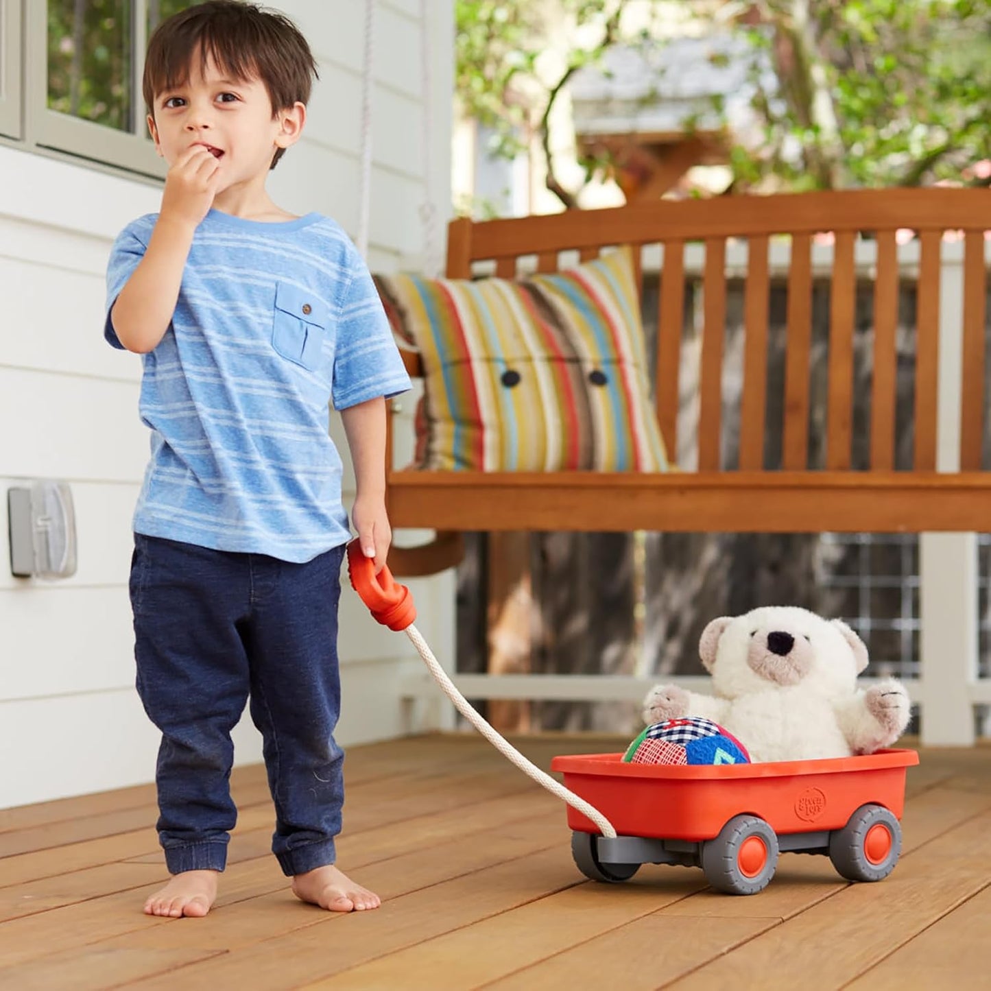 Green Toys Wagon, Orange CB - Pretend Play, Motor Skills, Kids Outdoor Toy Vehicle. No BPA, phthalates, PVC. Dishwasher Safe, Recycled Plastic.
