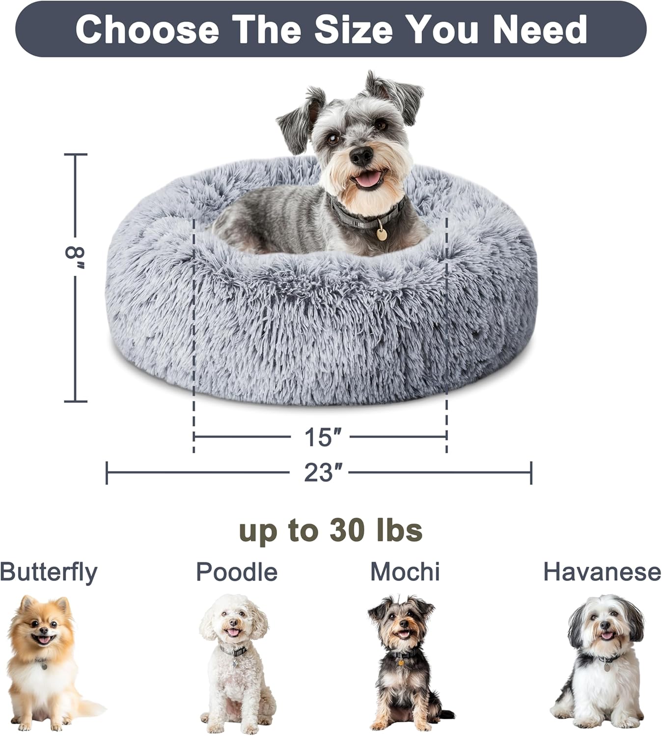 ELSKER&HOME Calming Dog & Cat Bed - Donut Washable Warming Soft Round 23 inch Dog Bed for Small Dogs, Anti-Anxiety Fluffy Plush Cushion Fits up to 25 lbs Pets, Gradient Blue