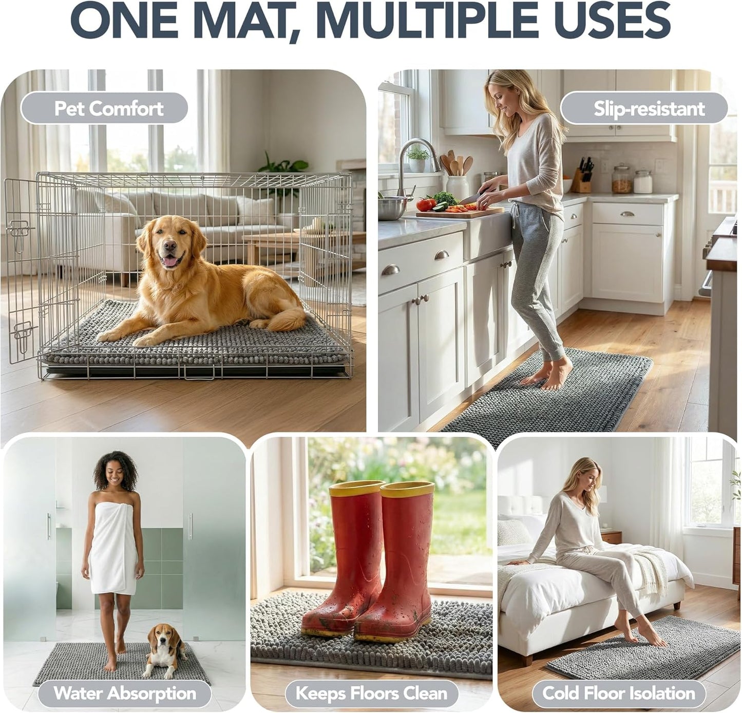 Deconovo Waterproof Dog Mat for Muddy Paws, Absorbent Non-Slip Door Mat for Dogs, 1.1" Thick Plush Pet Bed Mat, Machine Washable Quick Dry Entryway Rug, Gray, 32x20 Inch