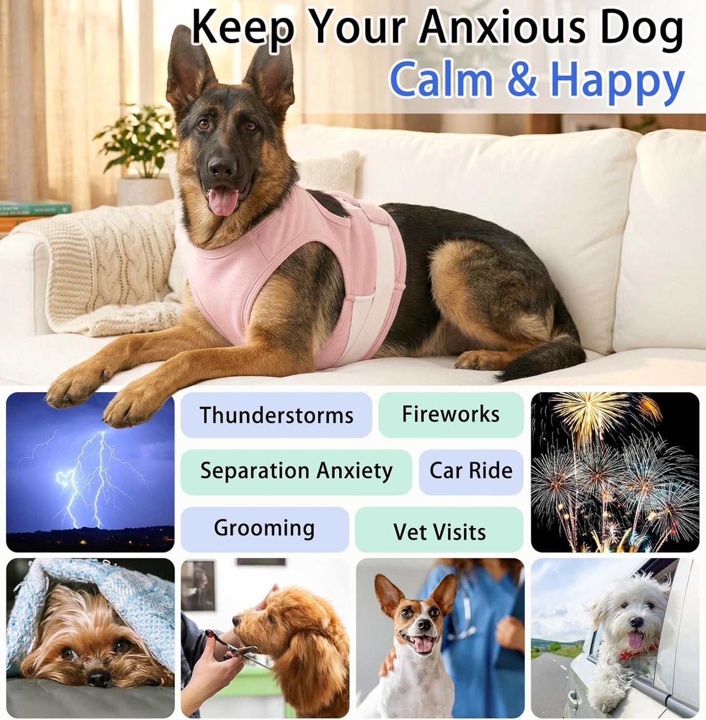 MIGOHI Dog Anxiety Vest Calming Shirt, Separation & Thunderstorm Anxiety Relief Jacket - Dog Soft Pressure Wrap for Fireworks, Grooming, Vet Visits - Breathable Calming Coat for Large Dogs, Pink XL