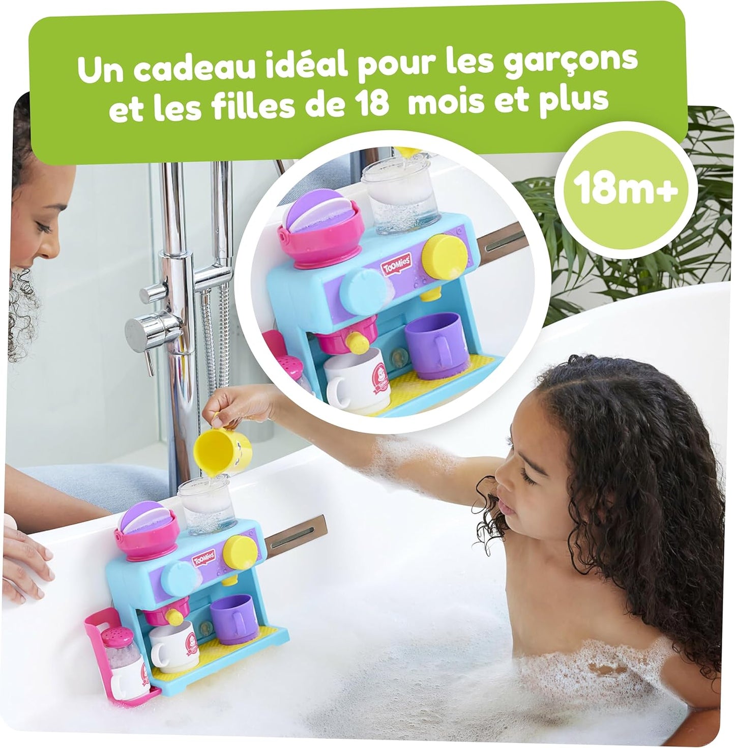 Toomies Bizak 30693547 Bathtub Coffee Maker with All Kinds of Accessories Such as Three Cups, Sugar Bowl, frother, Recommended for Children from 18 Months