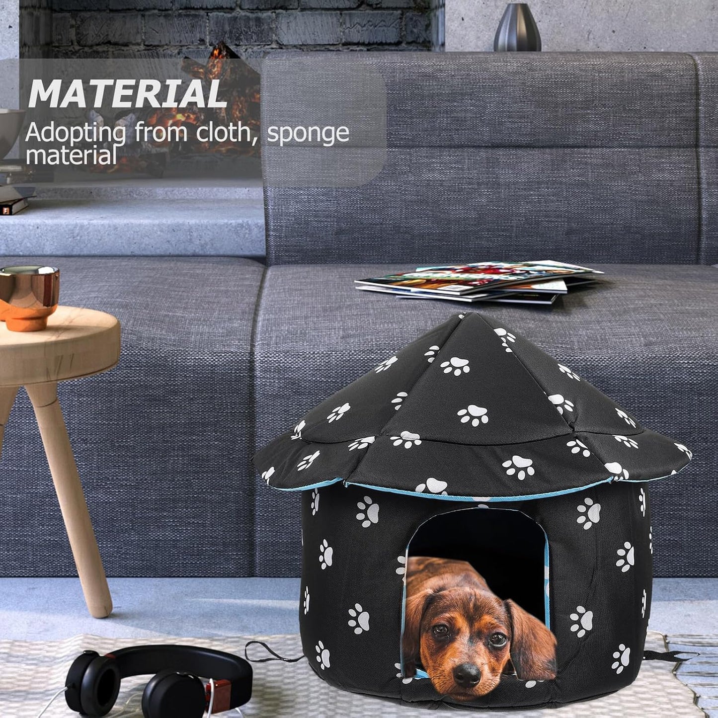 PRETYZOOM Weatherproof Oxford Fabric Cat House M Size with Removable Cushion and Detachable Cover, Outdoor Cold Days Pet Nest for Cats and Small Dogs