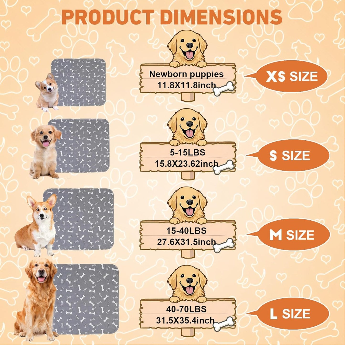 Puppy Pads with Pheromones,Washable Pee Pads for Dogs,Reusable Pee Pads for Dogs,Waterproof and Leak-Proof,Non-Slip Base Training Pads Suitable for Home,Travel and Dog Crates(Gray,M)