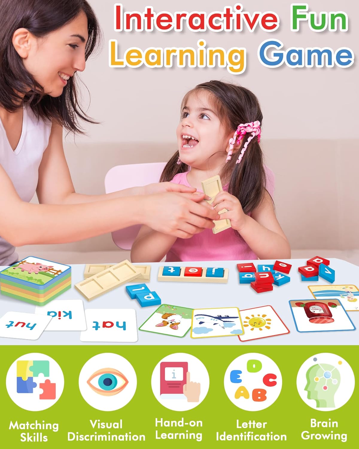 Wooden CVC Word Spelling Games, Montessori Educational Learning Toys Gifts for 3 4 5 6 Year Old Kids, Preschool Kindergarten Learning Activities, Sight Words Flash Cards Reading Letters for Toddlers
