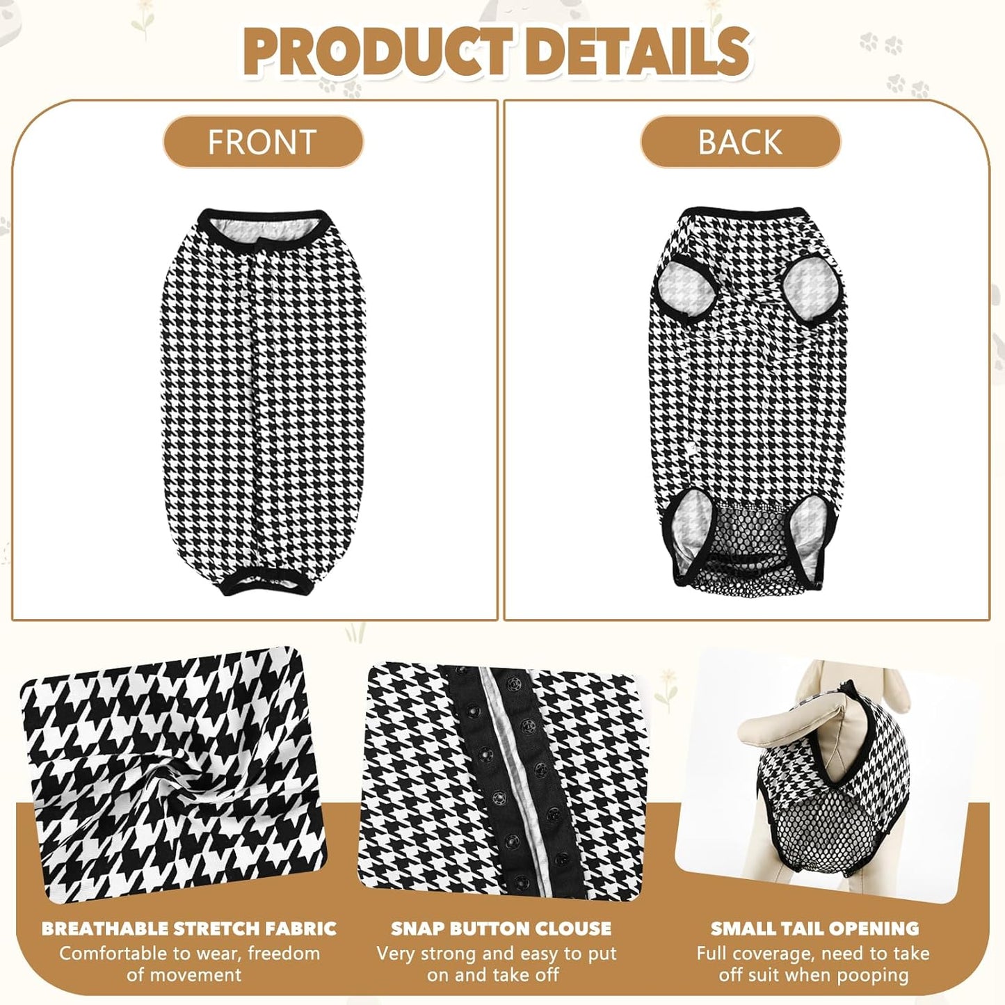 Dog Diapers Suit Period Onesie for Female Dog Sanitary Panties Male Doggy Heat Diapers Cover Fit for Small Medium Dogs Black Plaid, X-Large
