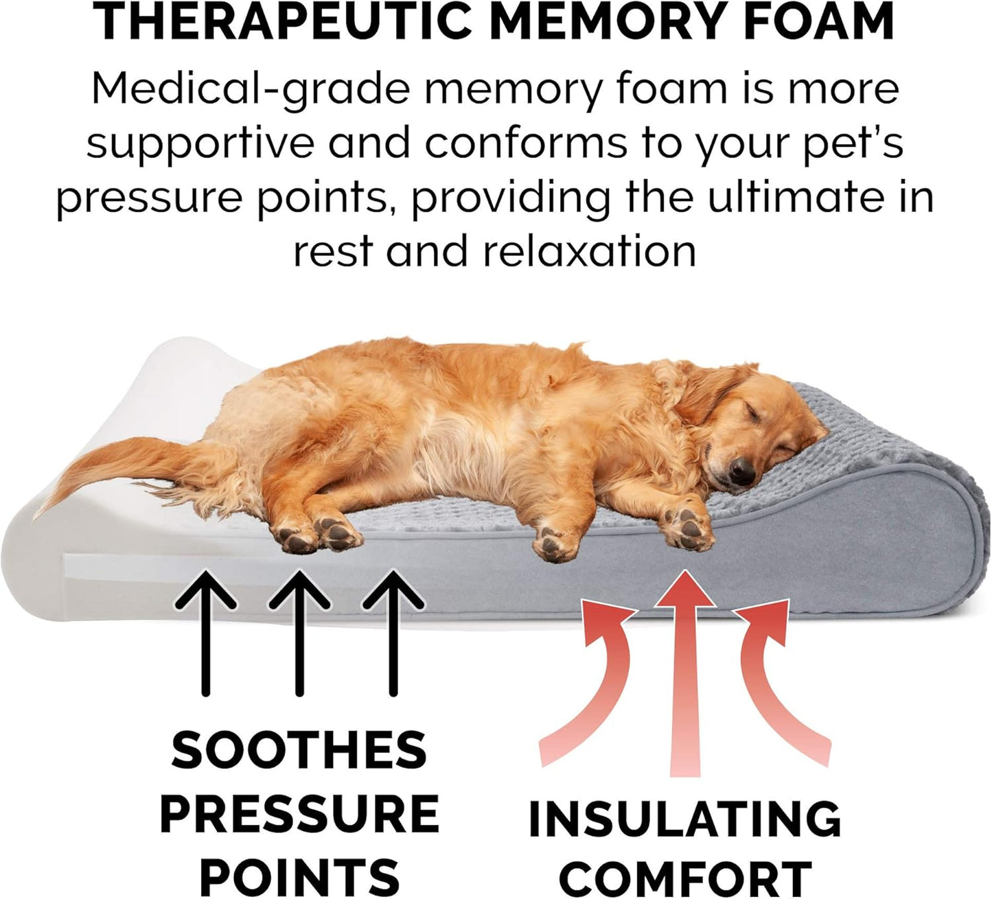 Furhaven Memory Foam Dog Bed for Large Dogs w/ Removable Washable Cover, For Dogs Up to 150 lbs - Ultra Plush Faux Fur & Suede Luxe Lounger Contour Mattress - Gray, Jumbo Plus/XXL