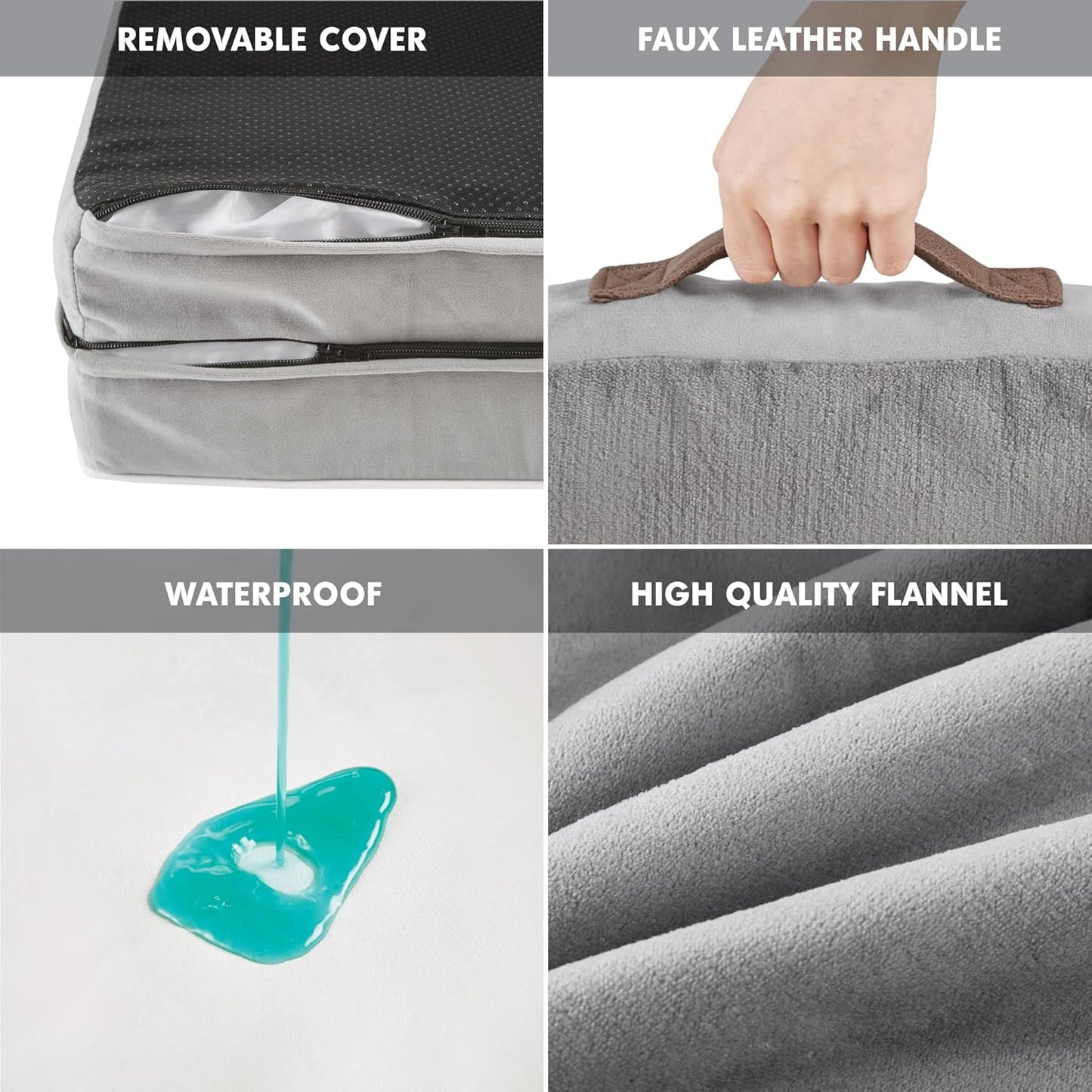 Codi Large Memory Foam Layer Dog Bed, Washable Orthopedic Dogs Beds Couch with Removable Zipper Cover, Waterproof Pet Sofa with U-Shape Bolster, Grey, 91x68x(7.5+8.9) cm